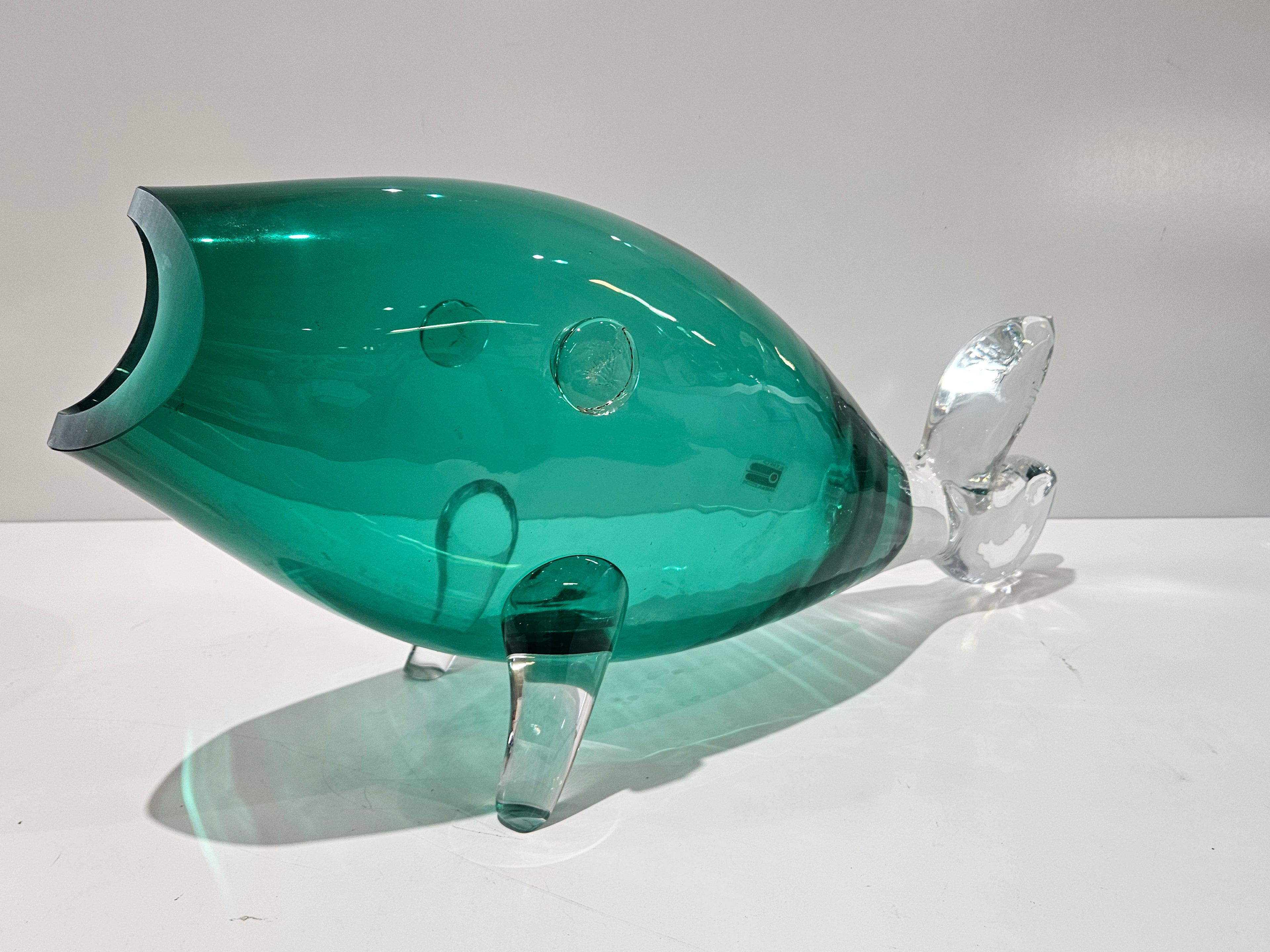 Vintage Murano Style Emerald Green Art Glass Fish Sculpture Aquarium Decor Italy