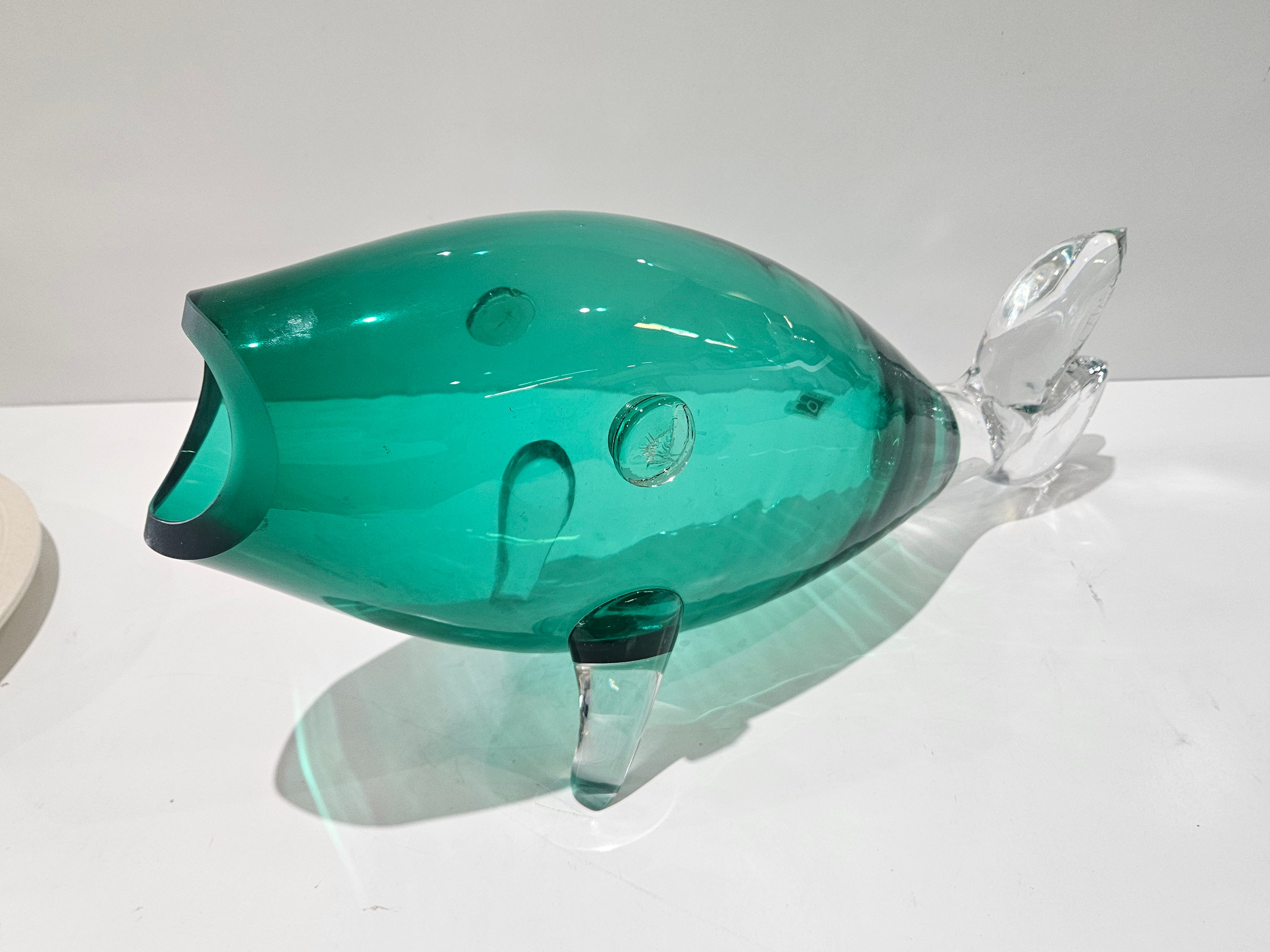 Vintage Murano Style Emerald Green Art Glass Fish Sculpture Aquarium Decor Italy