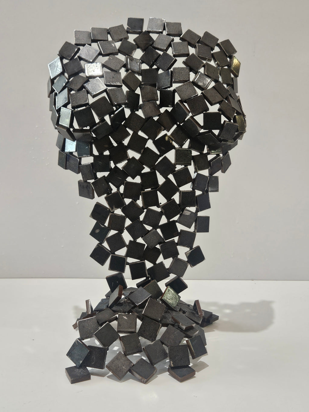 Modern Industrial Welded Metal Cube Sculpture Abstract Geometric Art Decor Statue