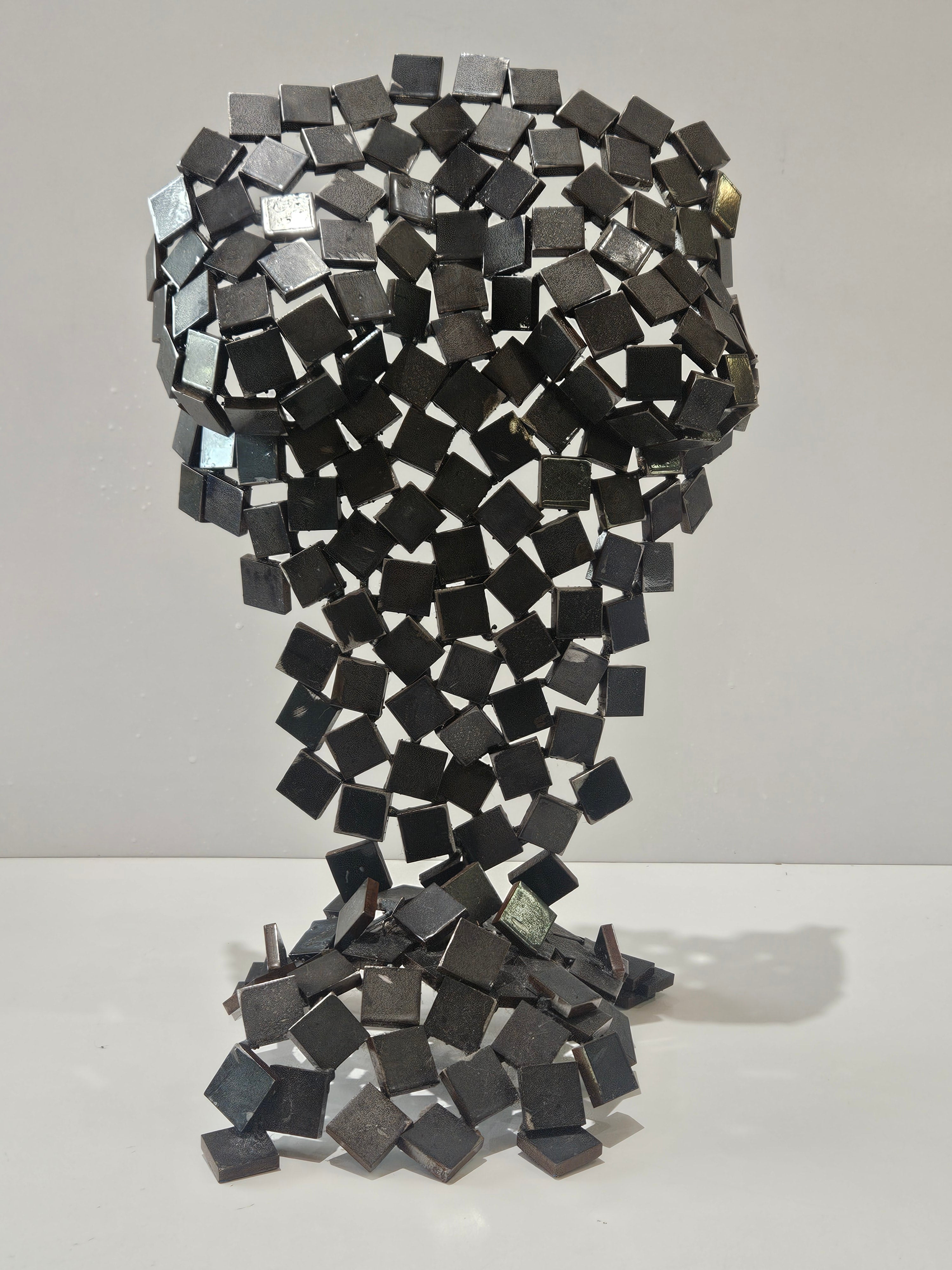 Modern Industrial Welded Metal Cube Sculpture Abstract Geometric Art Decor Statue