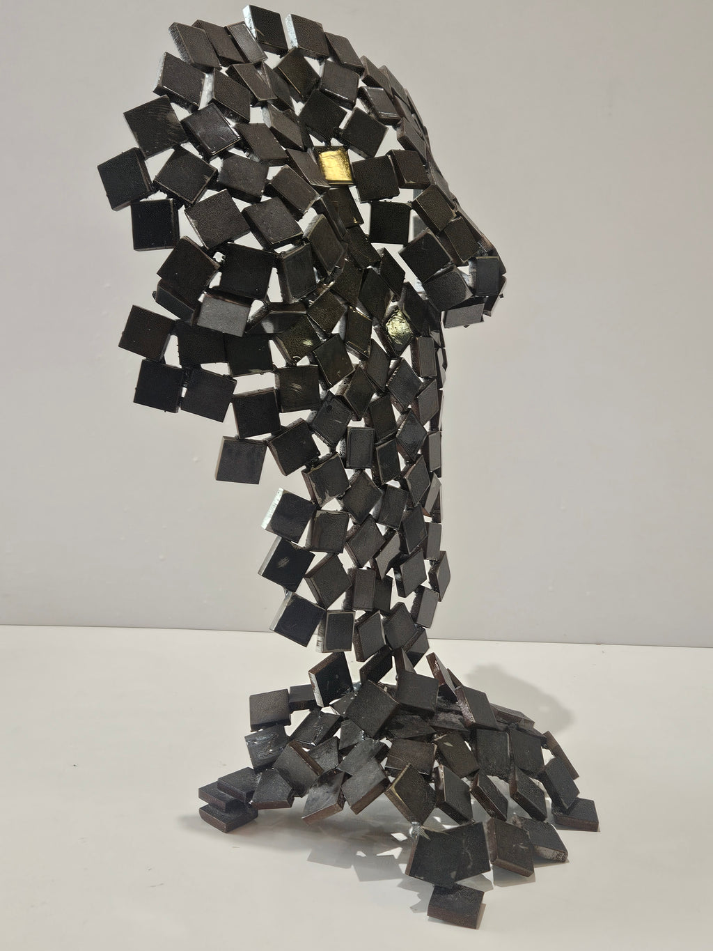 Modern Industrial Welded Metal Cube Sculpture Abstract Geometric Art Decor Statue