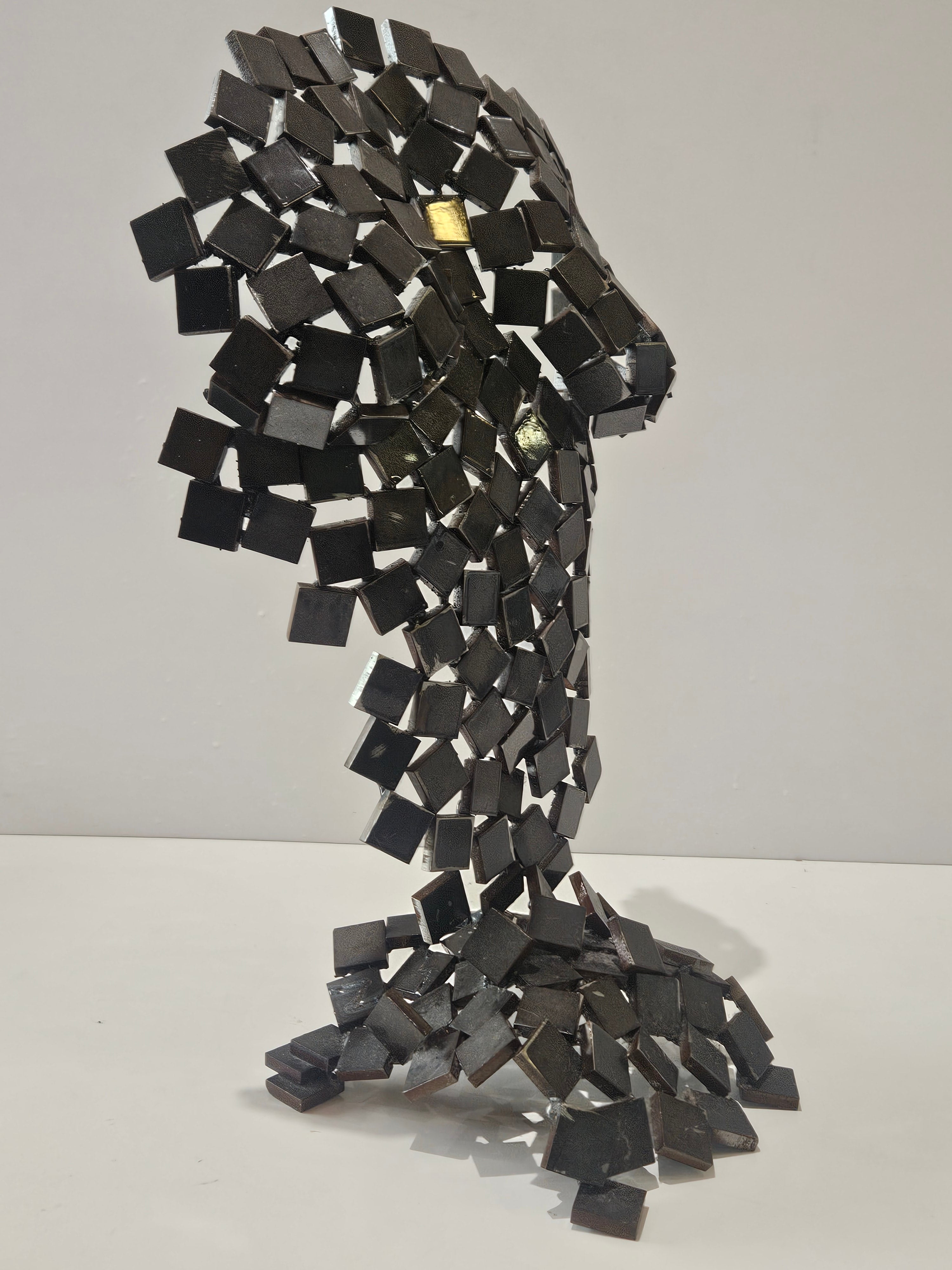 Modern Industrial Welded Metal Cube Sculpture Abstract Geometric Art Decor Statue