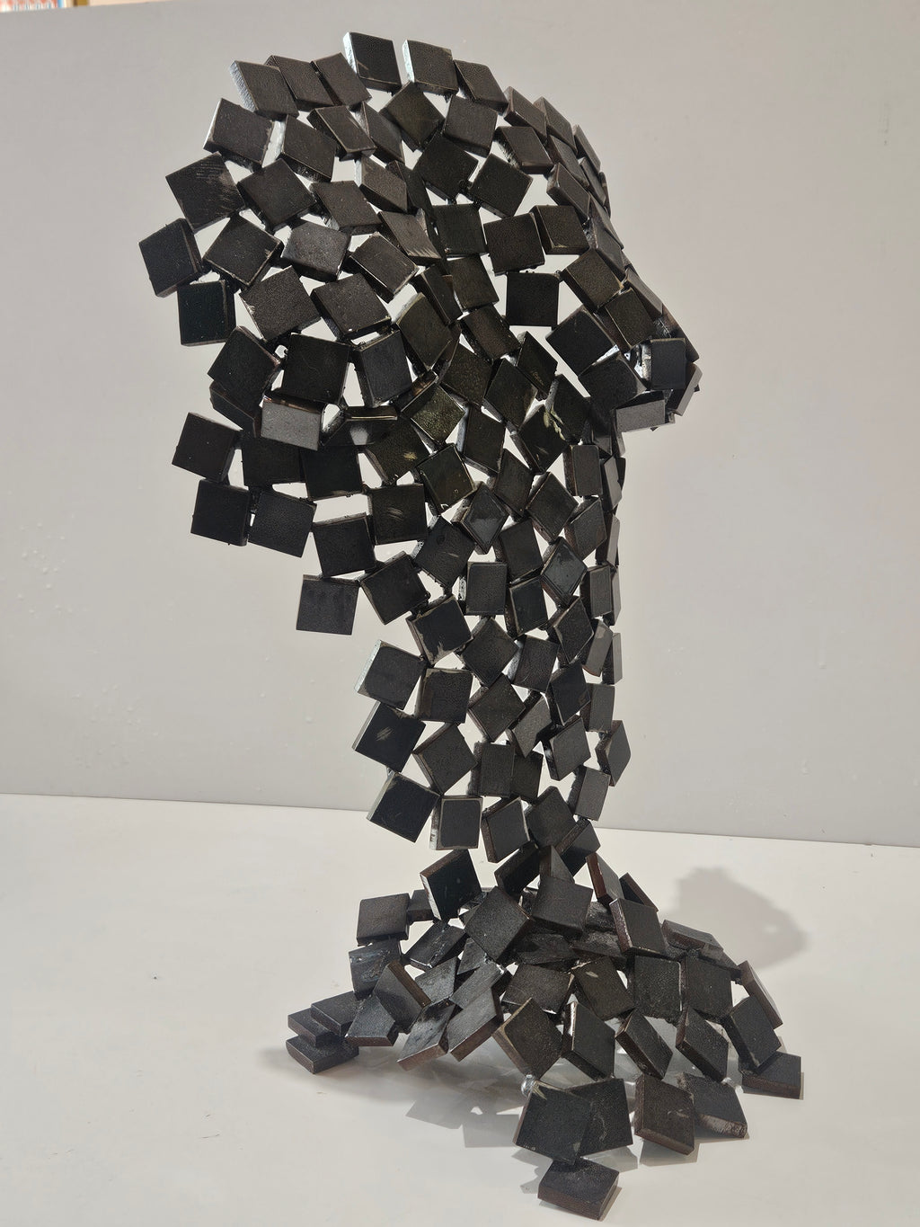 Modern Industrial Welded Metal Cube Sculpture Abstract Geometric Art Decor Statue