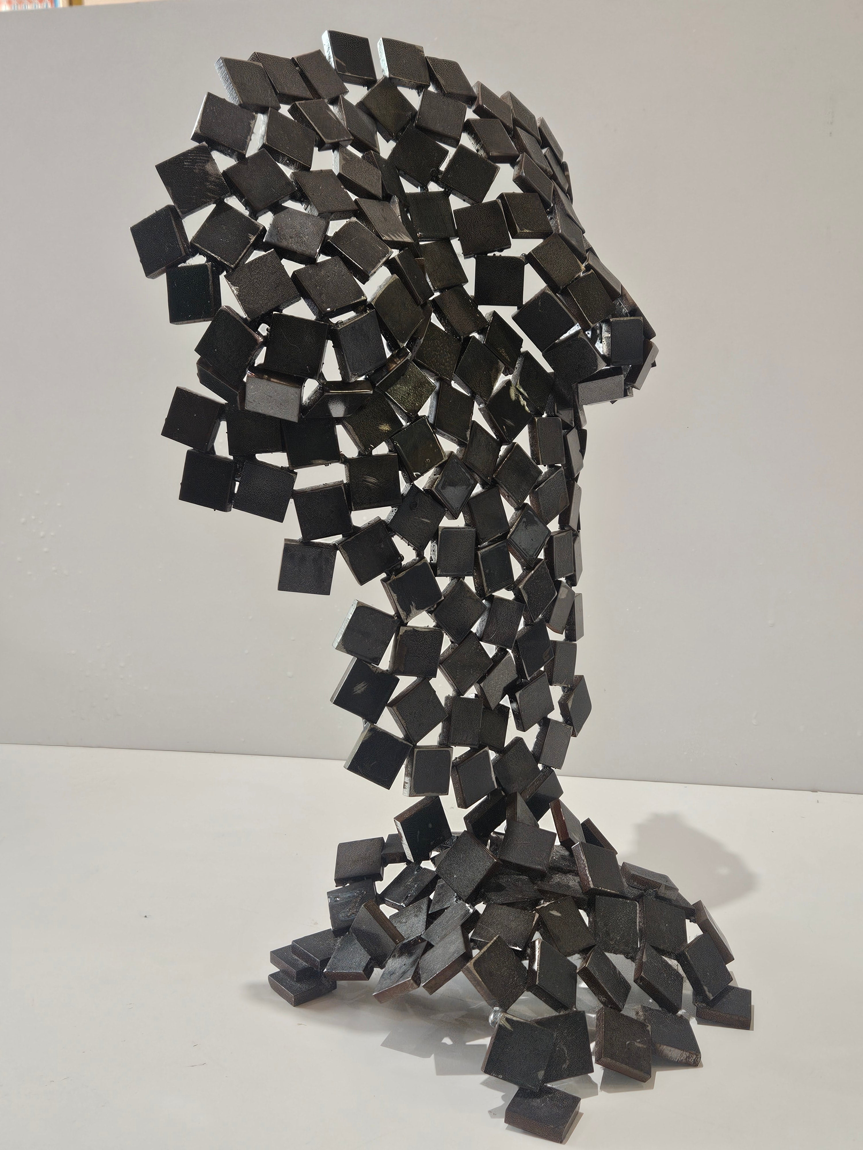Modern Industrial Welded Metal Cube Sculpture Abstract Geometric Art Decor Statue