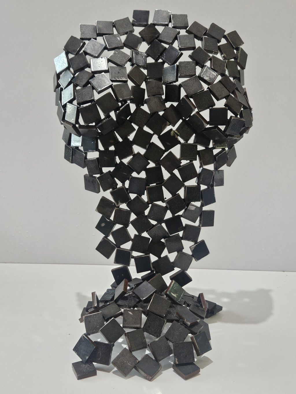 Modern Industrial Welded Metal Cube Sculpture Abstract Geometric Art Decor Statue