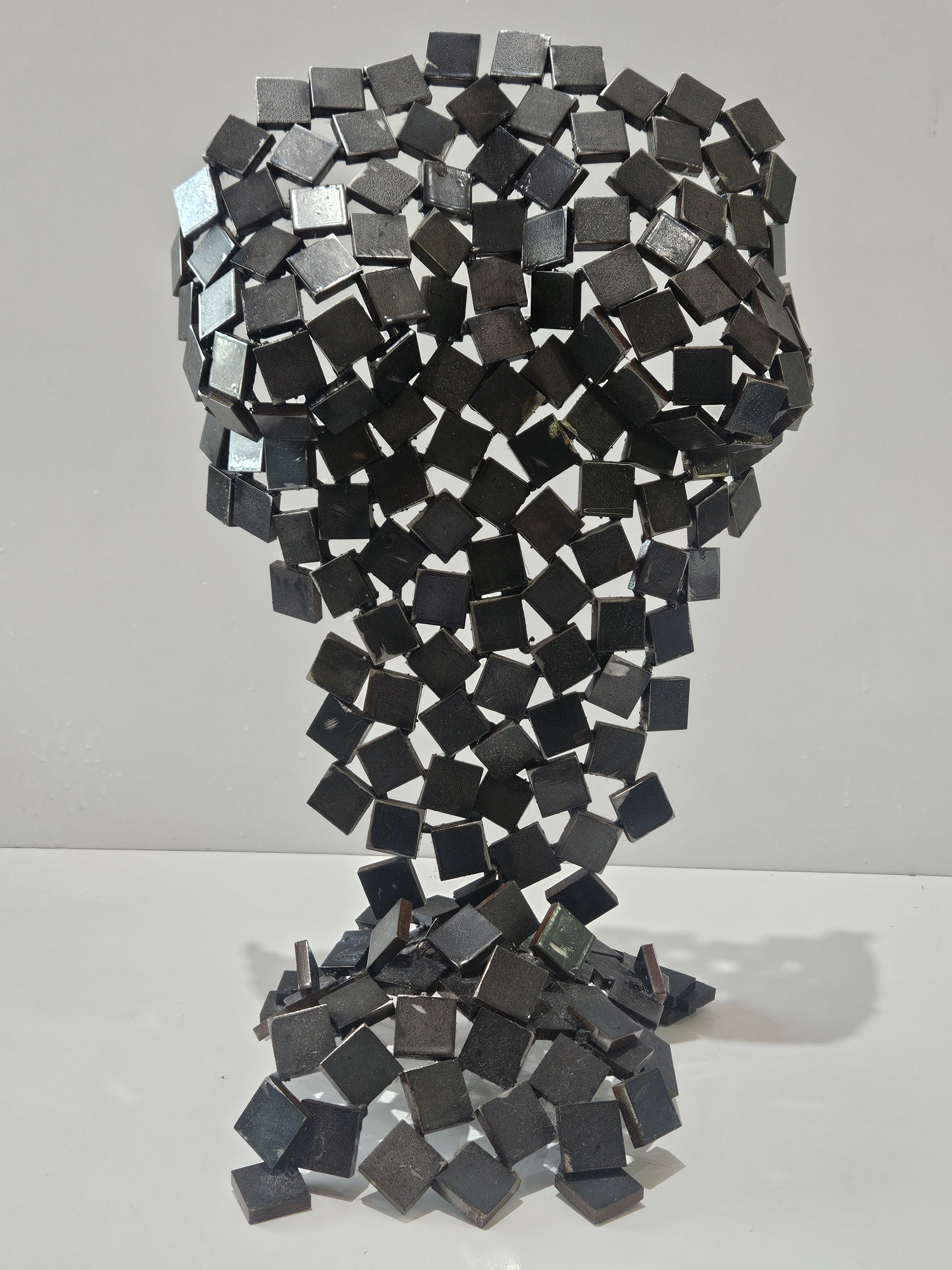 Modern Industrial Welded Metal Cube Sculpture Abstract Geometric Art Decor Statue