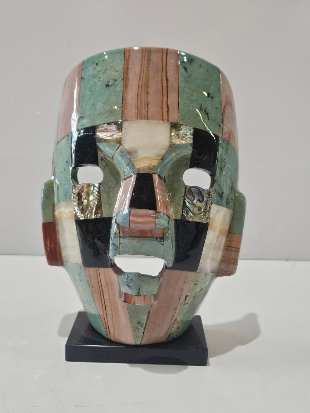 VTG Mayan Aztec Death Mask Inspired Inlaid Abalone Black Onyx Natural Stones