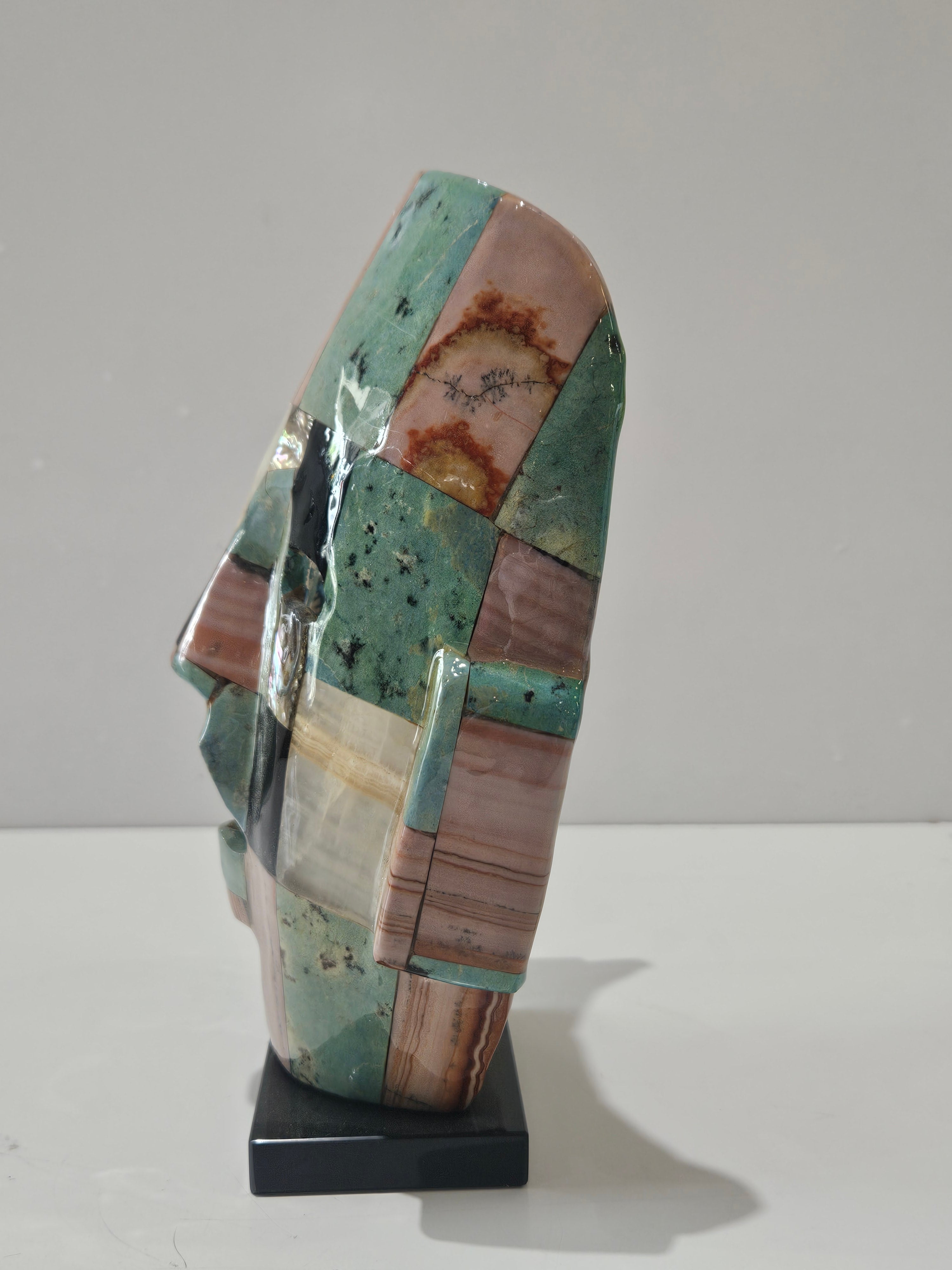 VTG Mayan Aztec Death Mask Inspired Inlaid Abalone Black Onyx Natural Stones