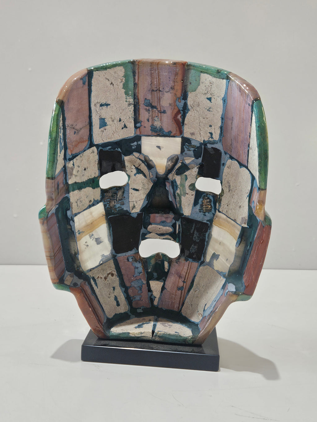 VTG Mayan Aztec Death Mask Inspired Inlaid Abalone Black Onyx Natural Stones