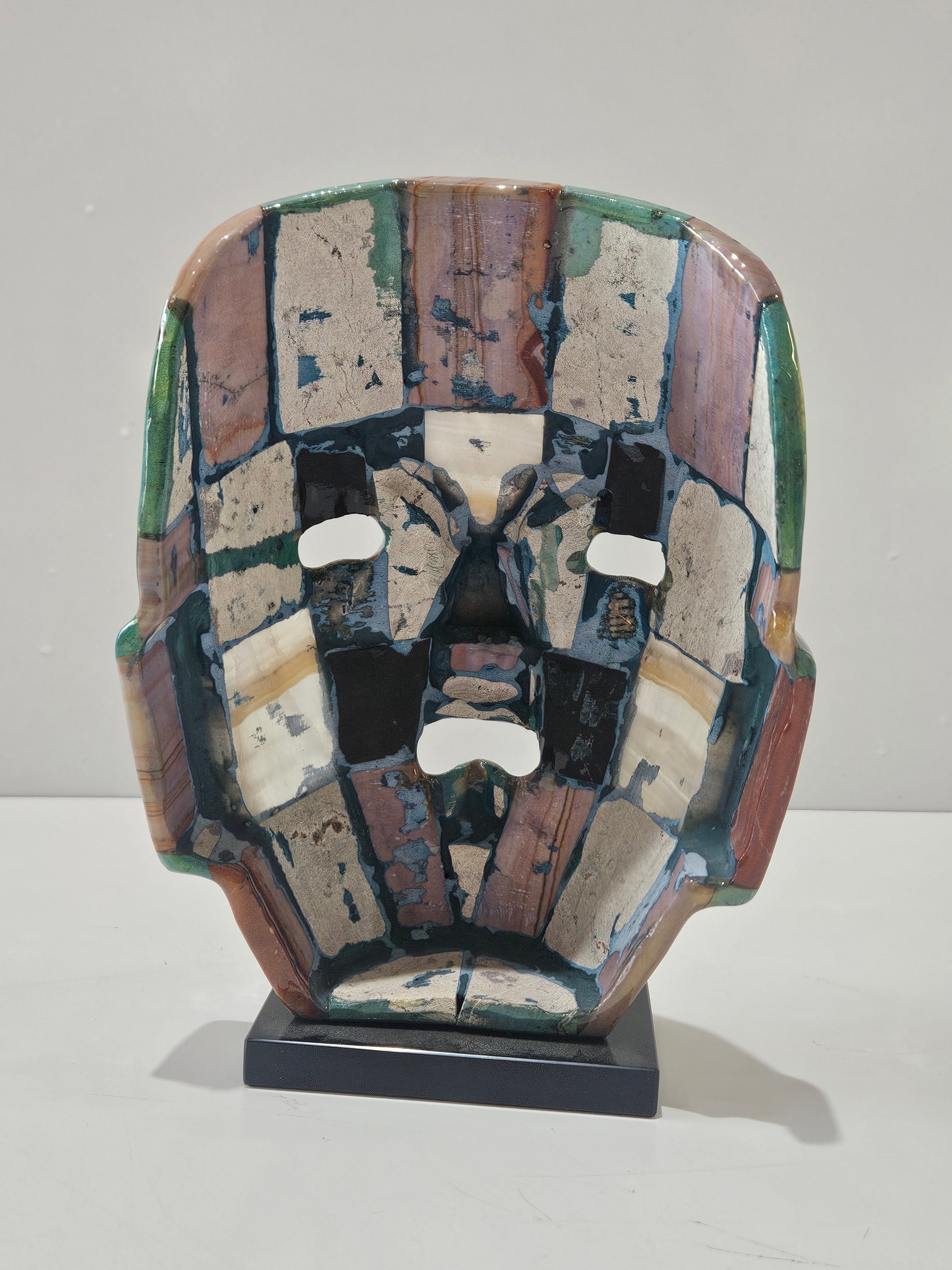 VTG Mayan Aztec Death Mask Inspired Inlaid Abalone Black Onyx Natural Stones