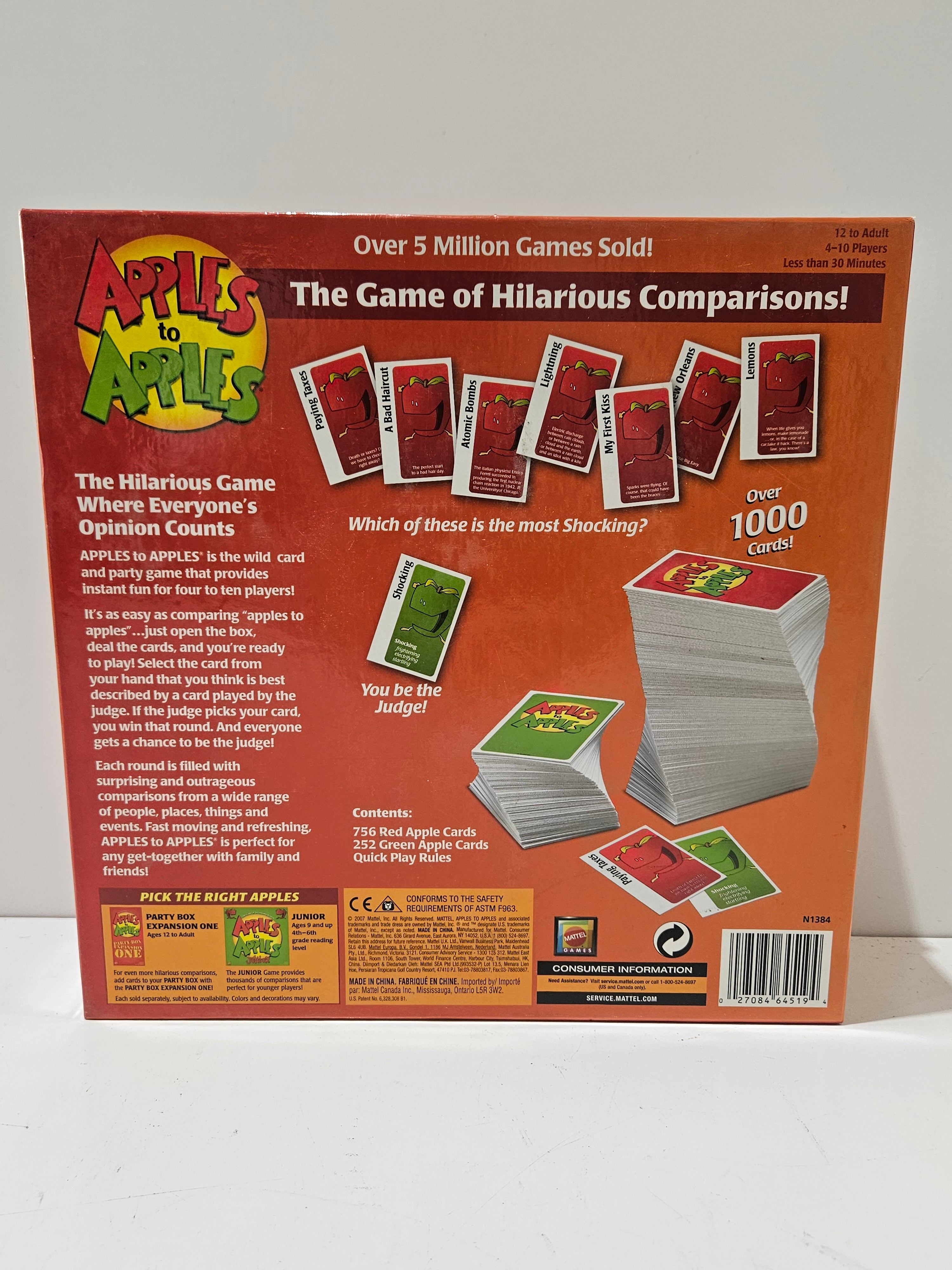Apples To Apples Party Box Family Board Game 2007 Mattel 1000+ Cards Edition