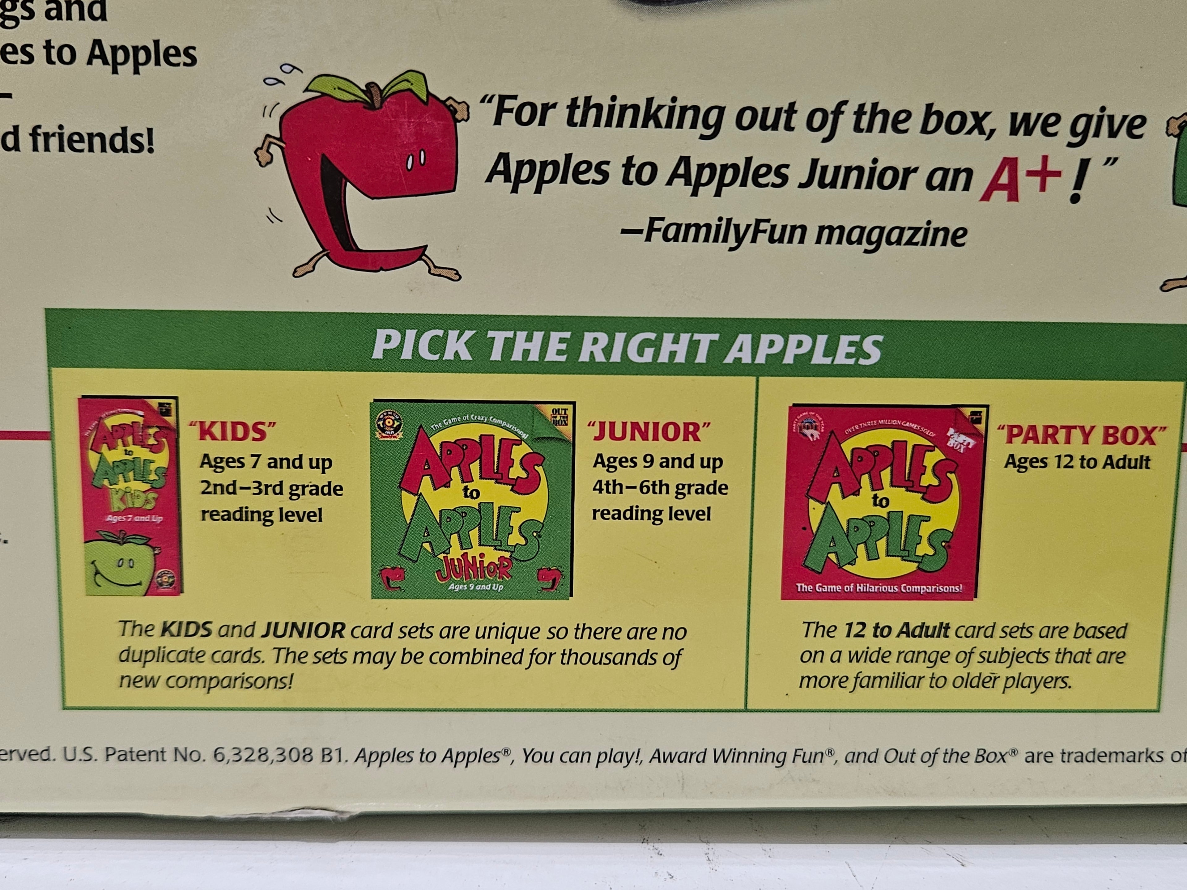 Apples To Apples Junior Family Party Board Game Ages 9+ Out Of The Box 2007