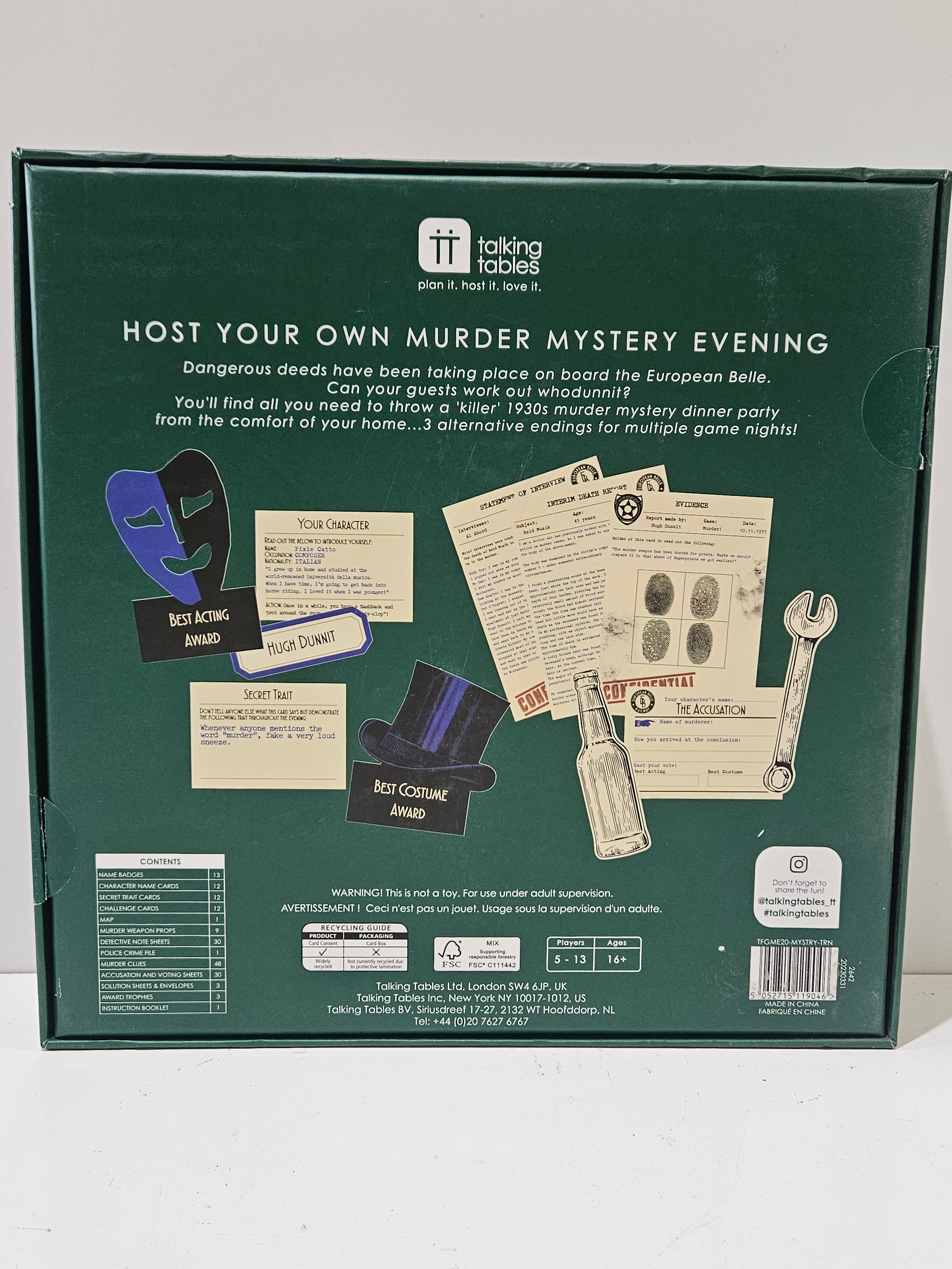 Talking Tables Murder Mystery On The Night Train Party Game 3 Endings Ages 16+