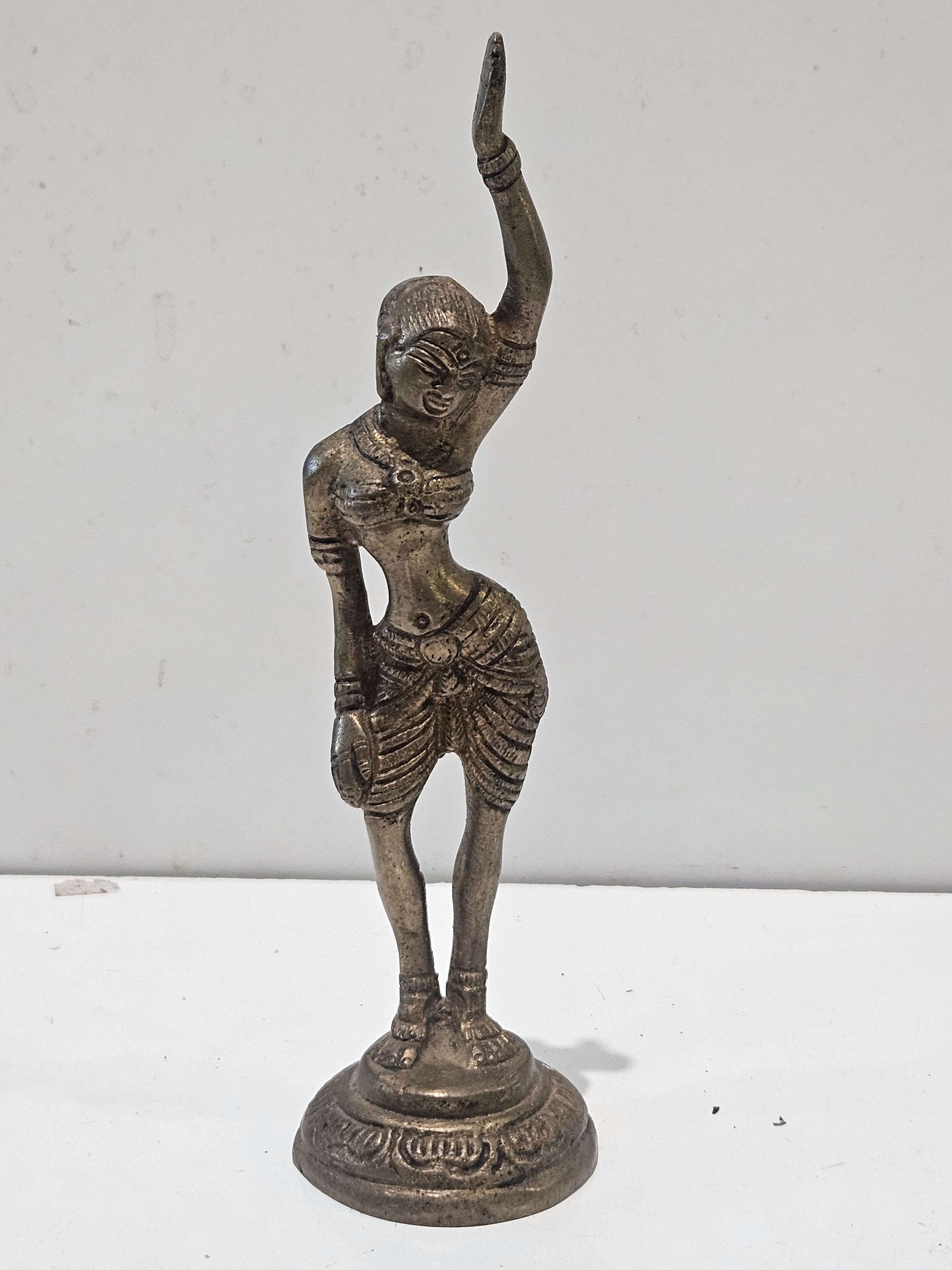 Vintage Indian Dancer Metal Figurine Statue Tribal Folk Art Decorative Sculpture