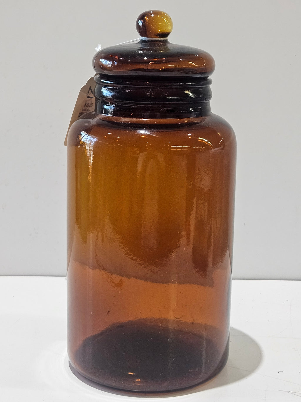 Vintage Large Amber Glass Apothecary Jar With Lid Pharmacy Storage Display Decor