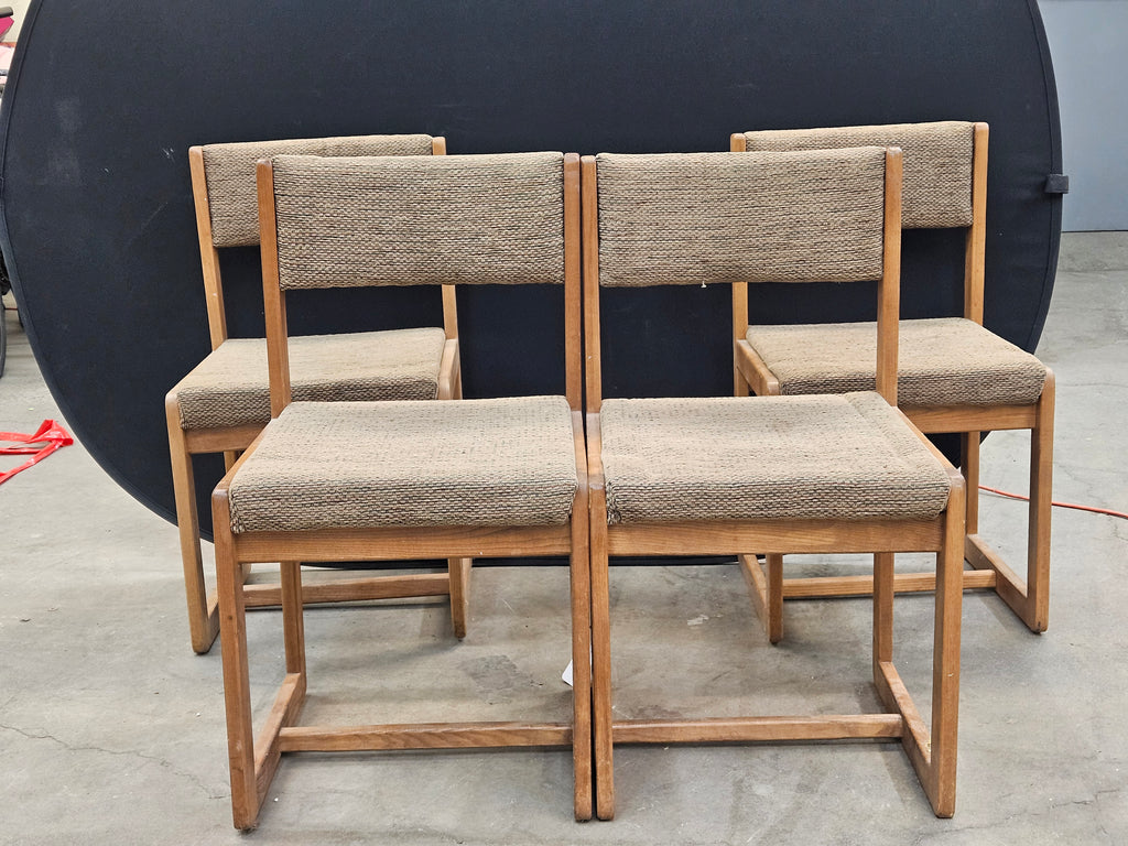 Vintage Set Of 4 Mid Century Modern Wood Upholstered Dining Side Chairs Brown