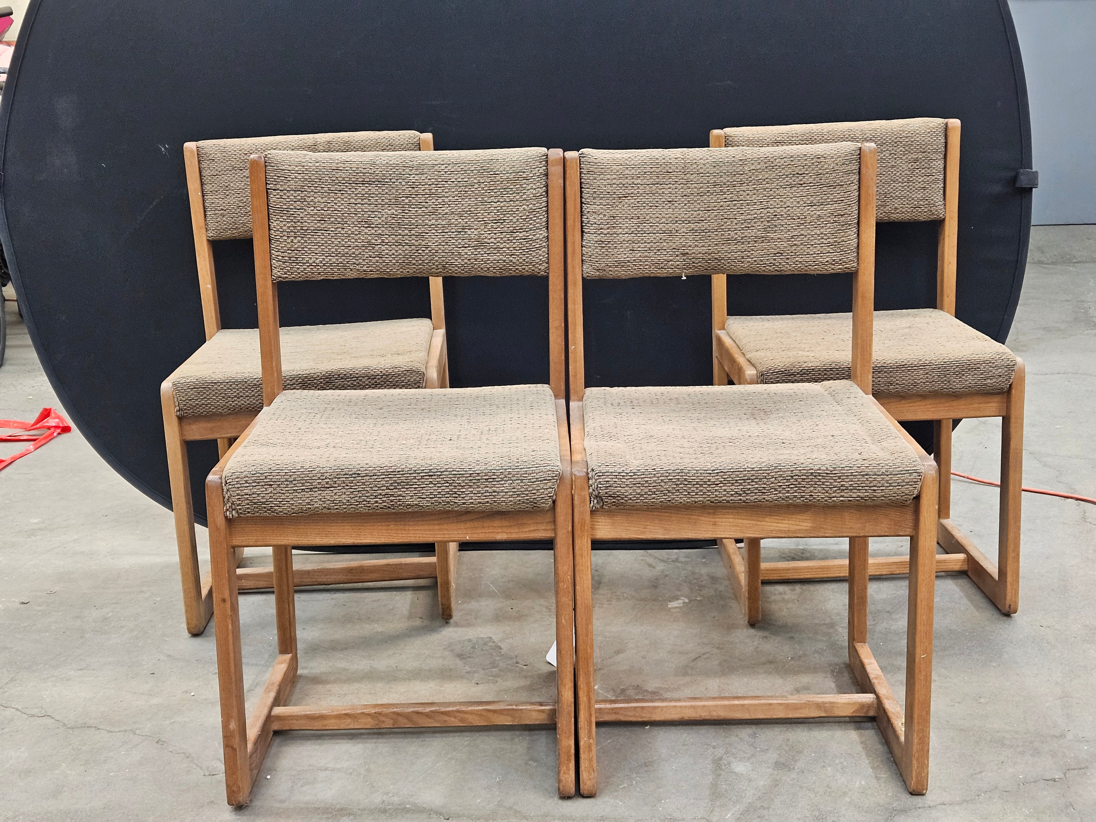 Vintage Set Of 4 Mid Century Modern Wood Upholstered Dining Side Chairs Brown
