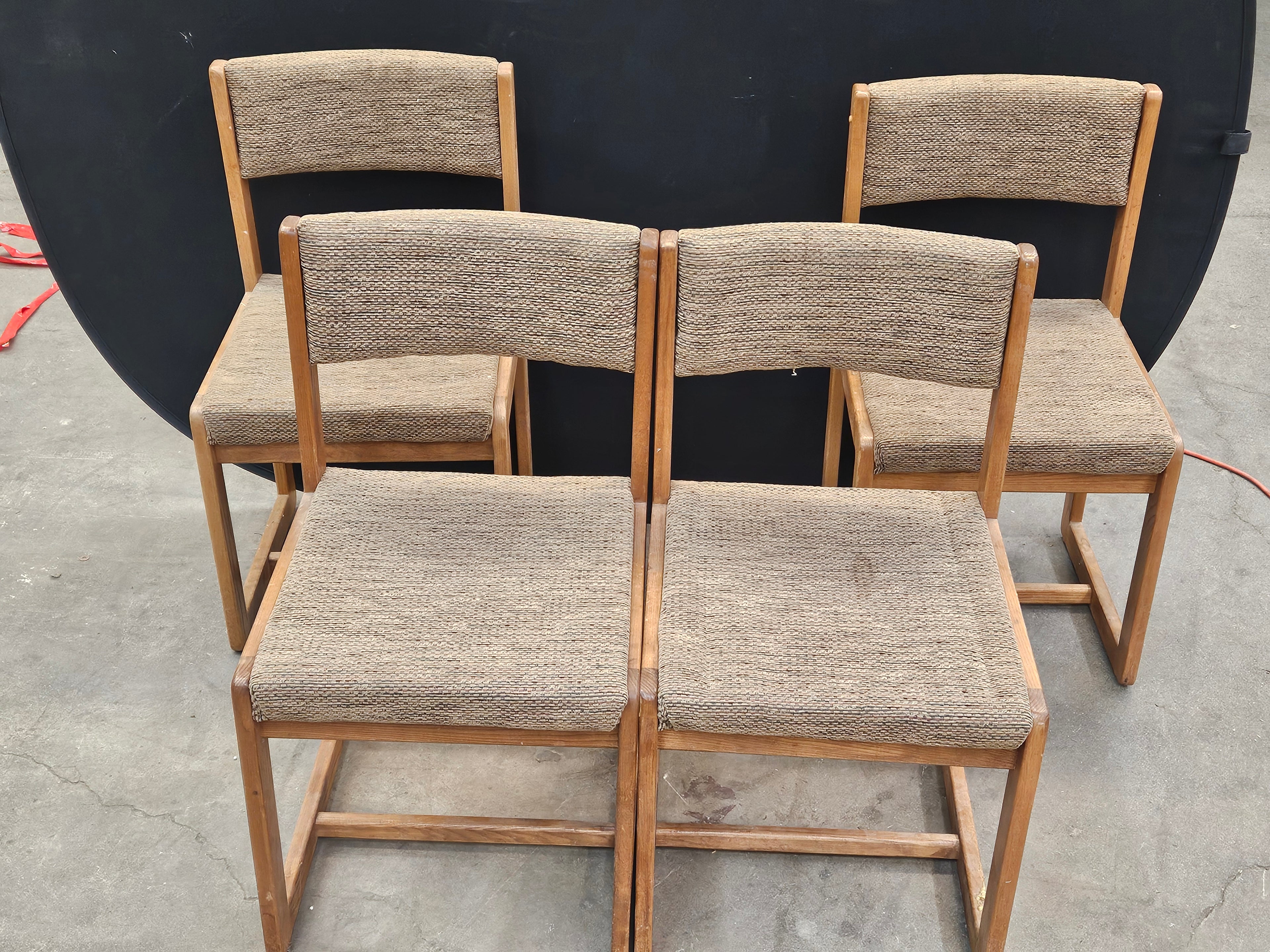 Vintage Set Of 4 Mid Century Modern Wood Upholstered Dining Side Chairs Brown