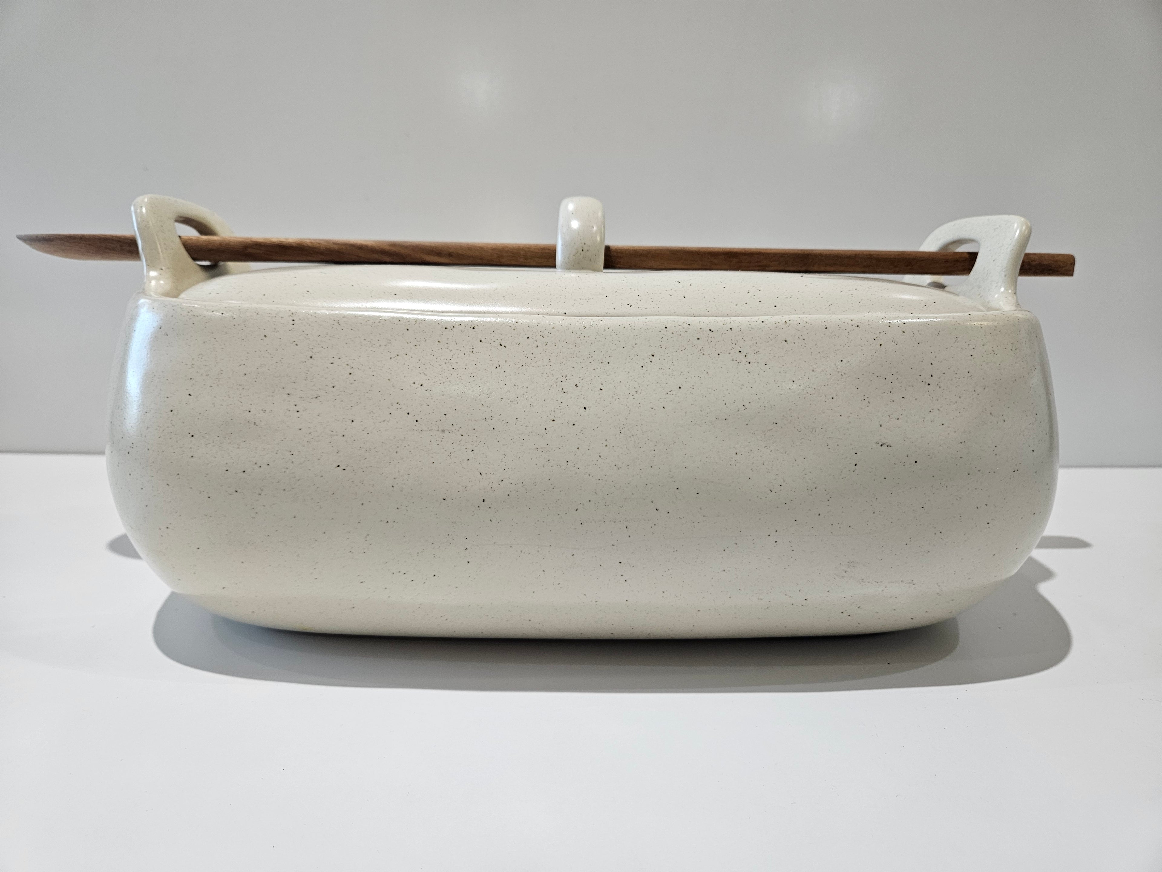 Stoneware Covered Casserole Baking Dish With Wooden Serving Spoon Ceramic Bakeware