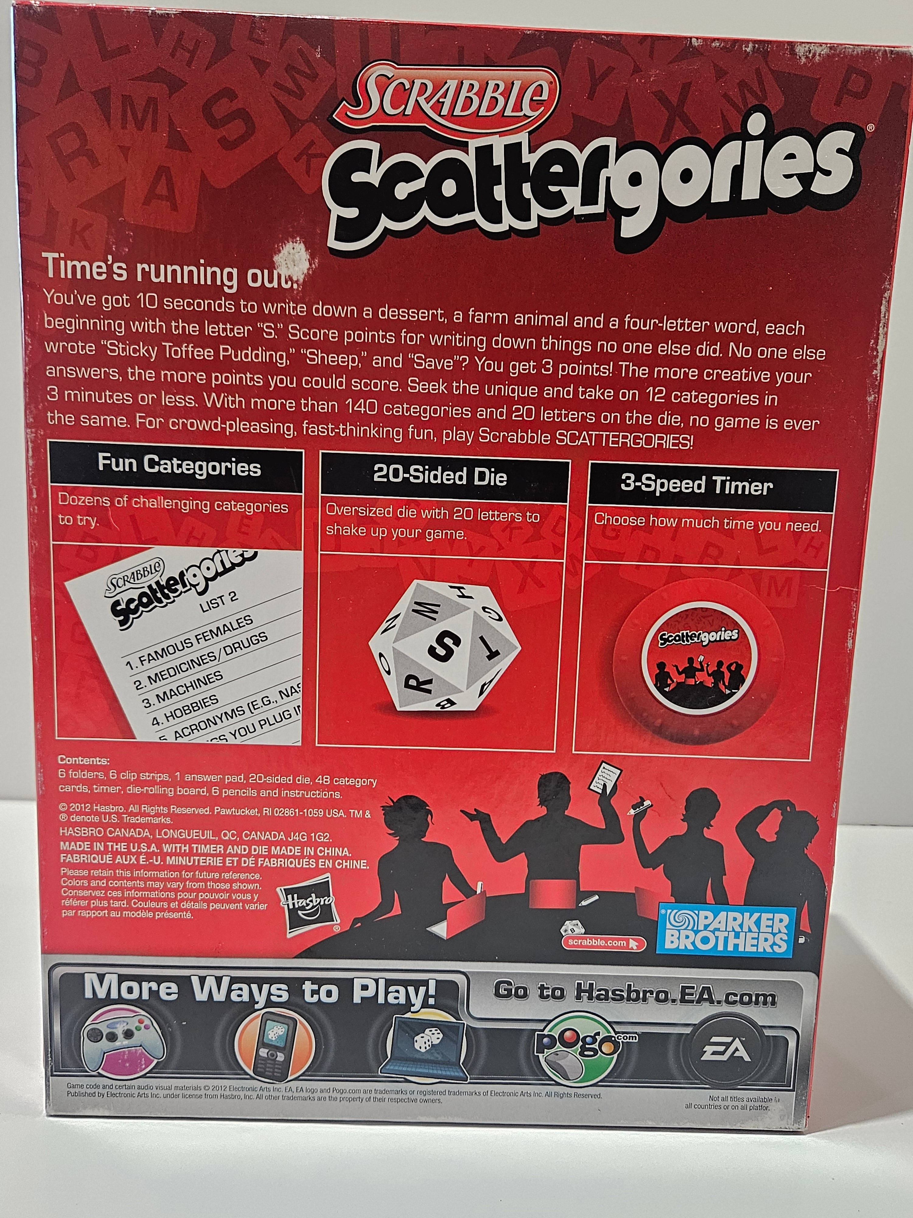 Hasbro Scrabble Scattergories Board Game 2012 Complete Party Word Game 2-6 Players