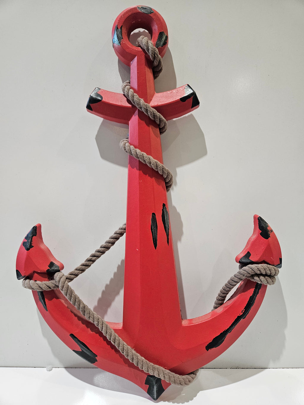 Red Distressed Nautical Anchor Wall Decor With Wrapped Rope Coastal Beach House