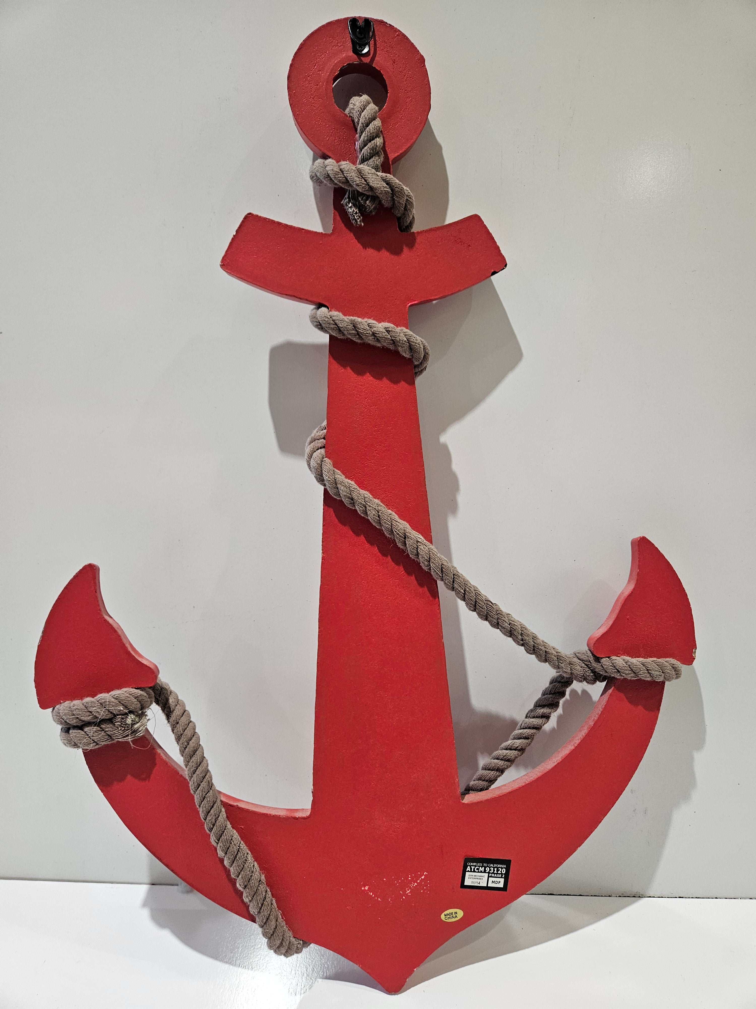 Red Distressed Nautical Anchor Wall Decor With Wrapped Rope Coastal Beach House