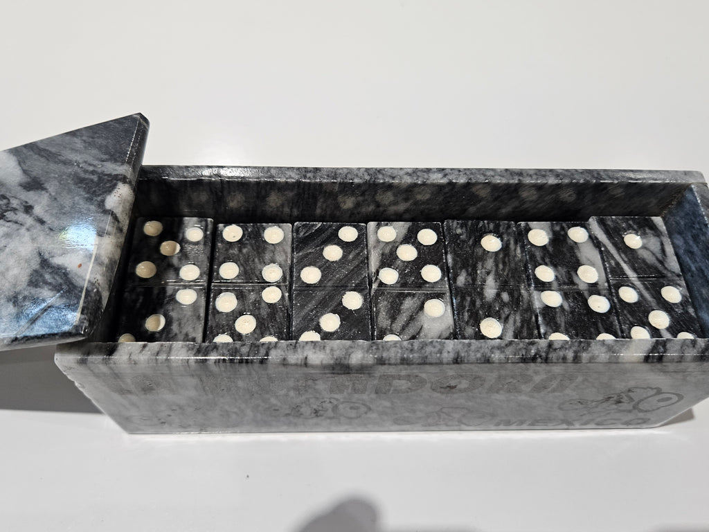 Marble Dominoes Game Set In Stone Storage Box Bufadora Mexico Souvenir Complete