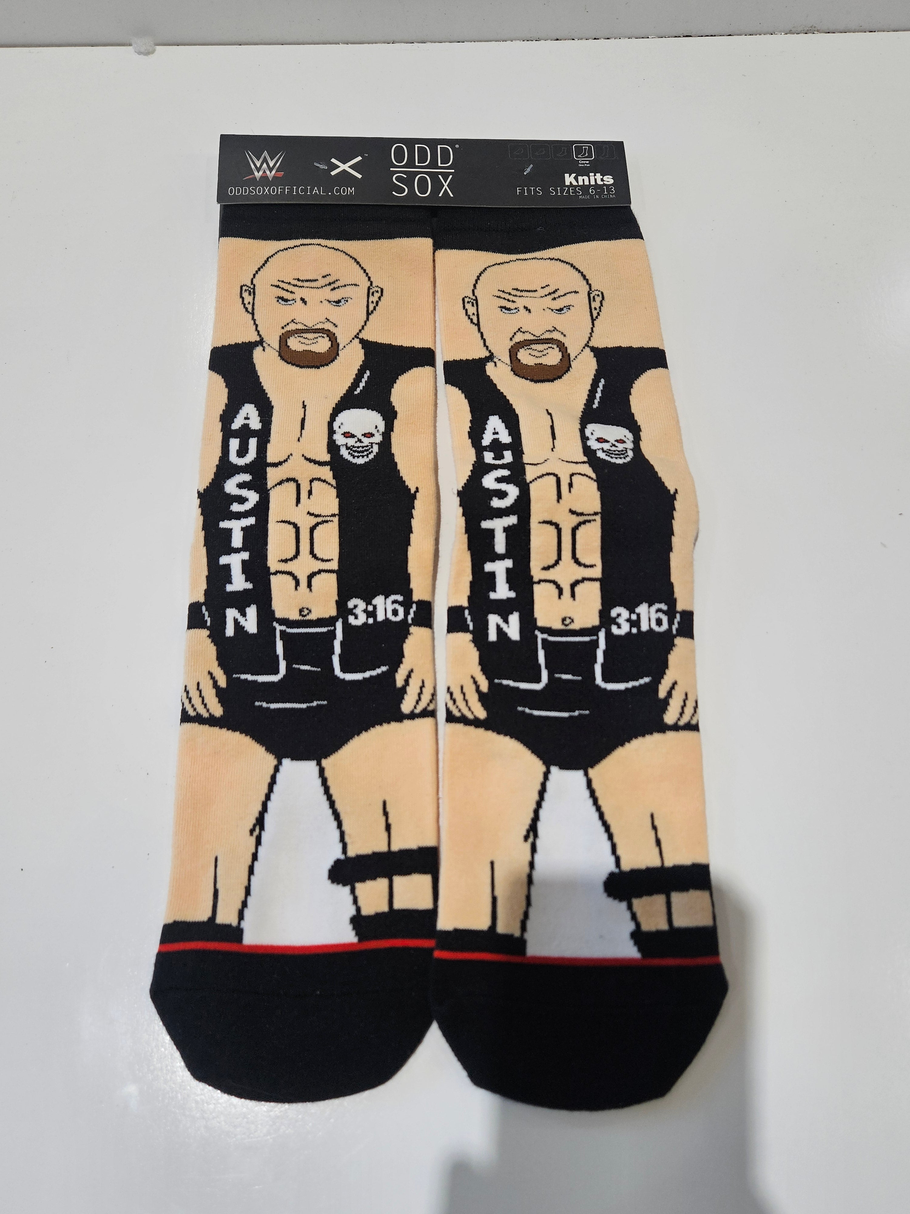 WWE Stone Cold Steve Austin 3:16 Odd Sox Crew Socks Size 6-13 New Knits Licensed