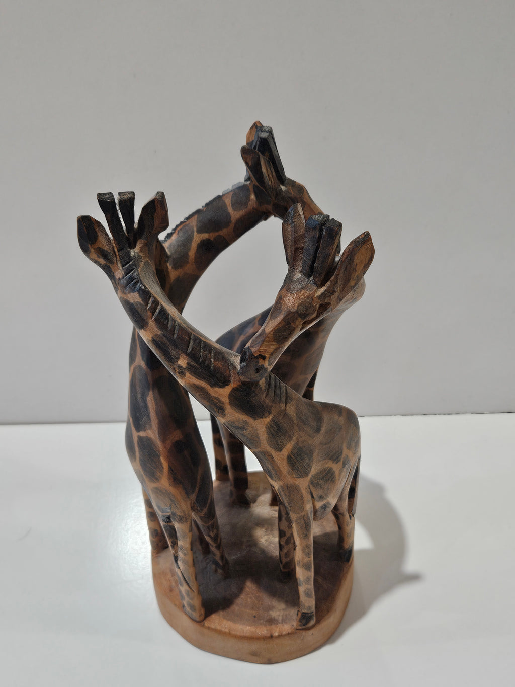 Hand Carved Wooden Three Giraffe Sculpture African Safari Wildlife Decor Statue