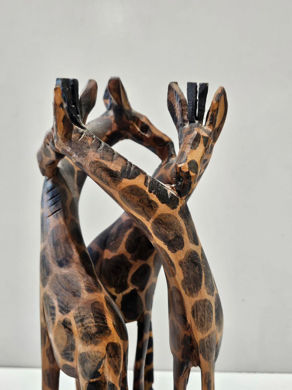 Hand Carved Wooden Three Giraffe Sculpture African Safari Wildlife Decor Statue