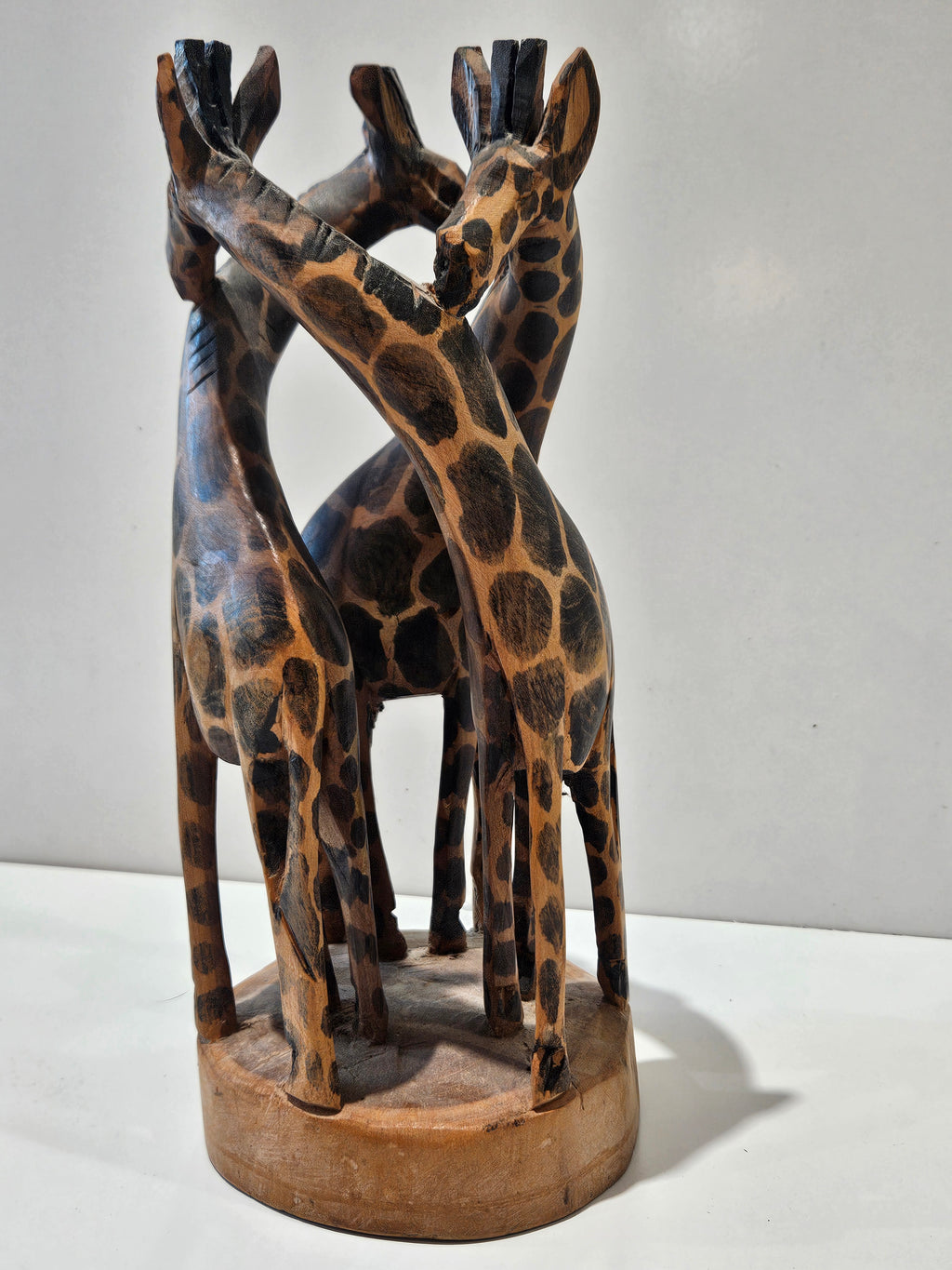 Hand Carved Wooden Three Giraffe Sculpture African Safari Wildlife Decor Statue
