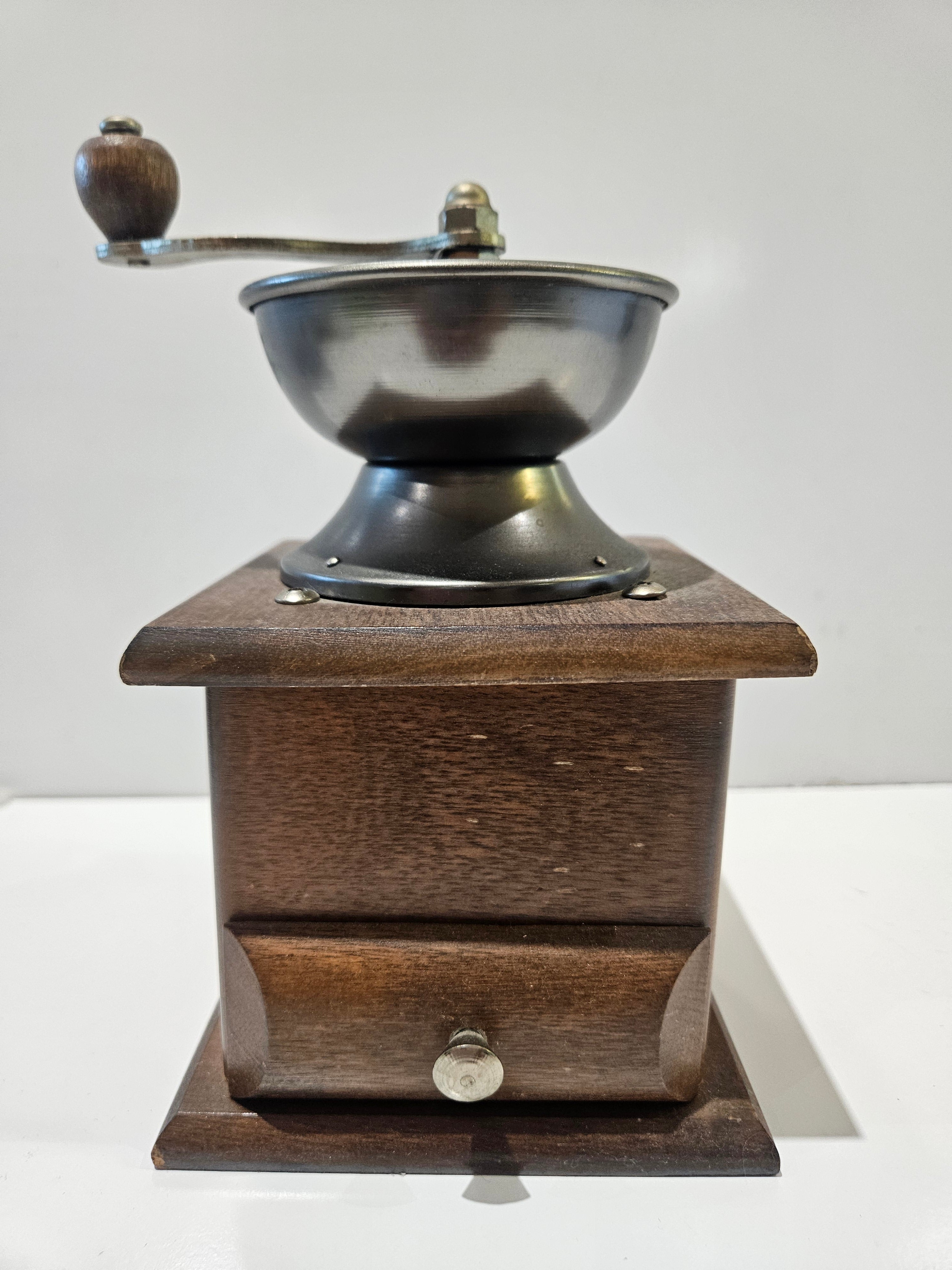 Vintage Wooden Hand Crank Coffee Grinder Mill Drawer Rustic Kitchen Decor Taiwan