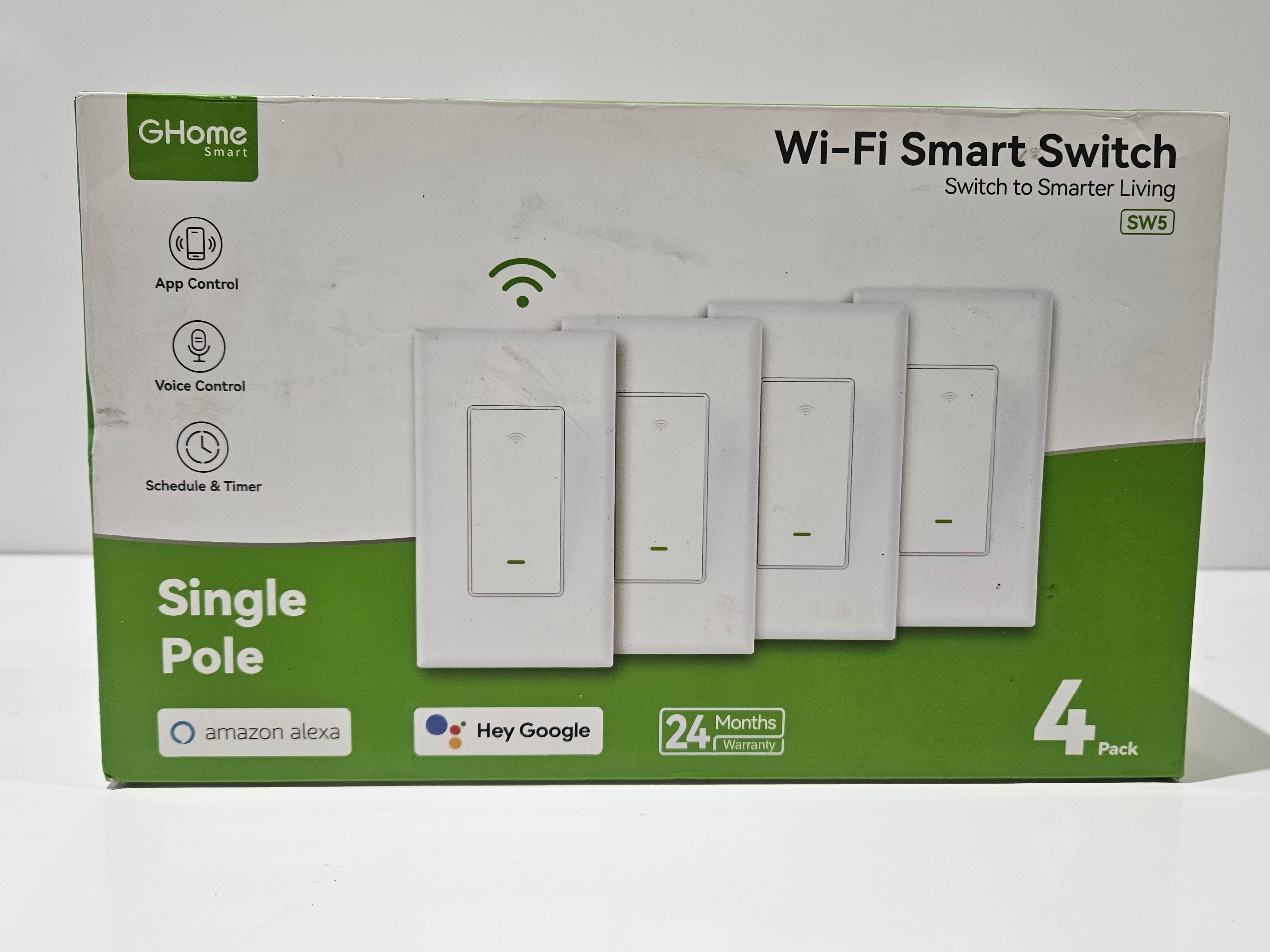 GHome Smart Wi-Fi Smart Switch SW5 Single Pole 4 Pack Alexa Google Assistant