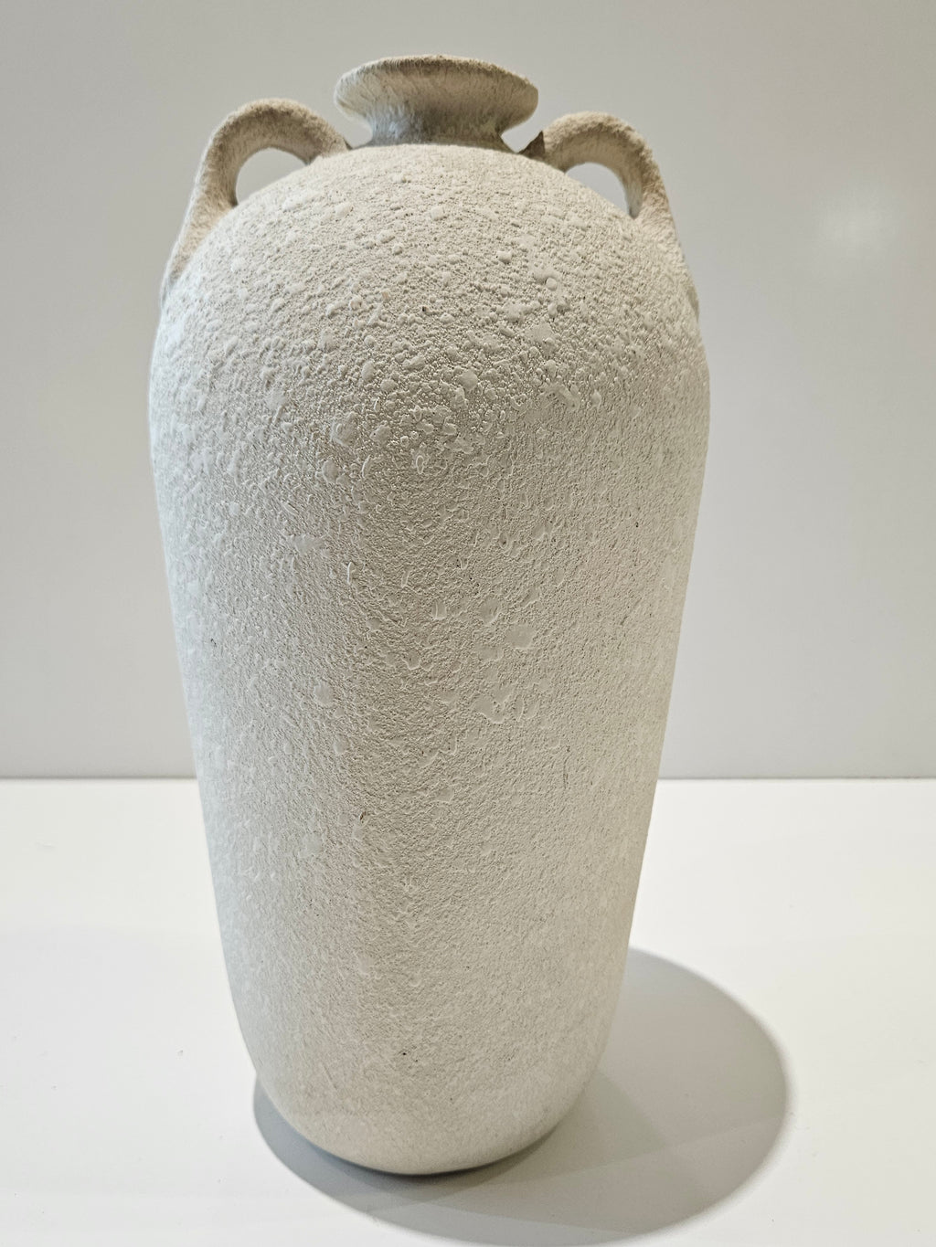 Modern Textured White Ceramic Amphora Floor Vase Double Handle Decorative Decor