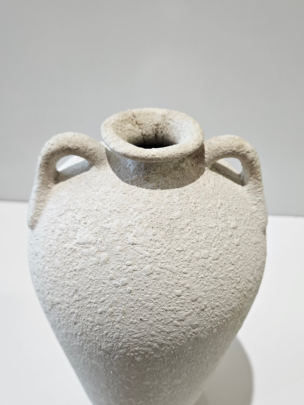 Modern Textured White Ceramic Amphora Floor Vase Double Handle Decorative Decor