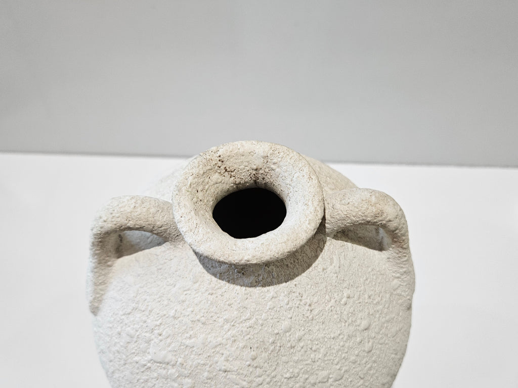Modern Textured White Ceramic Amphora Floor Vase Double Handle Decorative Decor