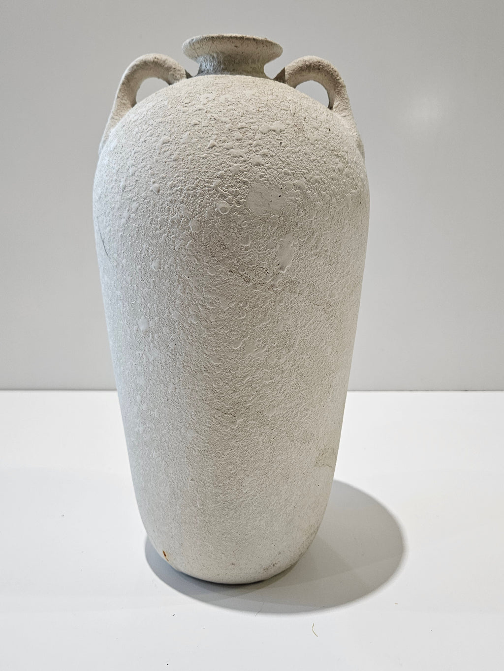 Modern Textured White Ceramic Amphora Floor Vase Double Handle Decorative Decor