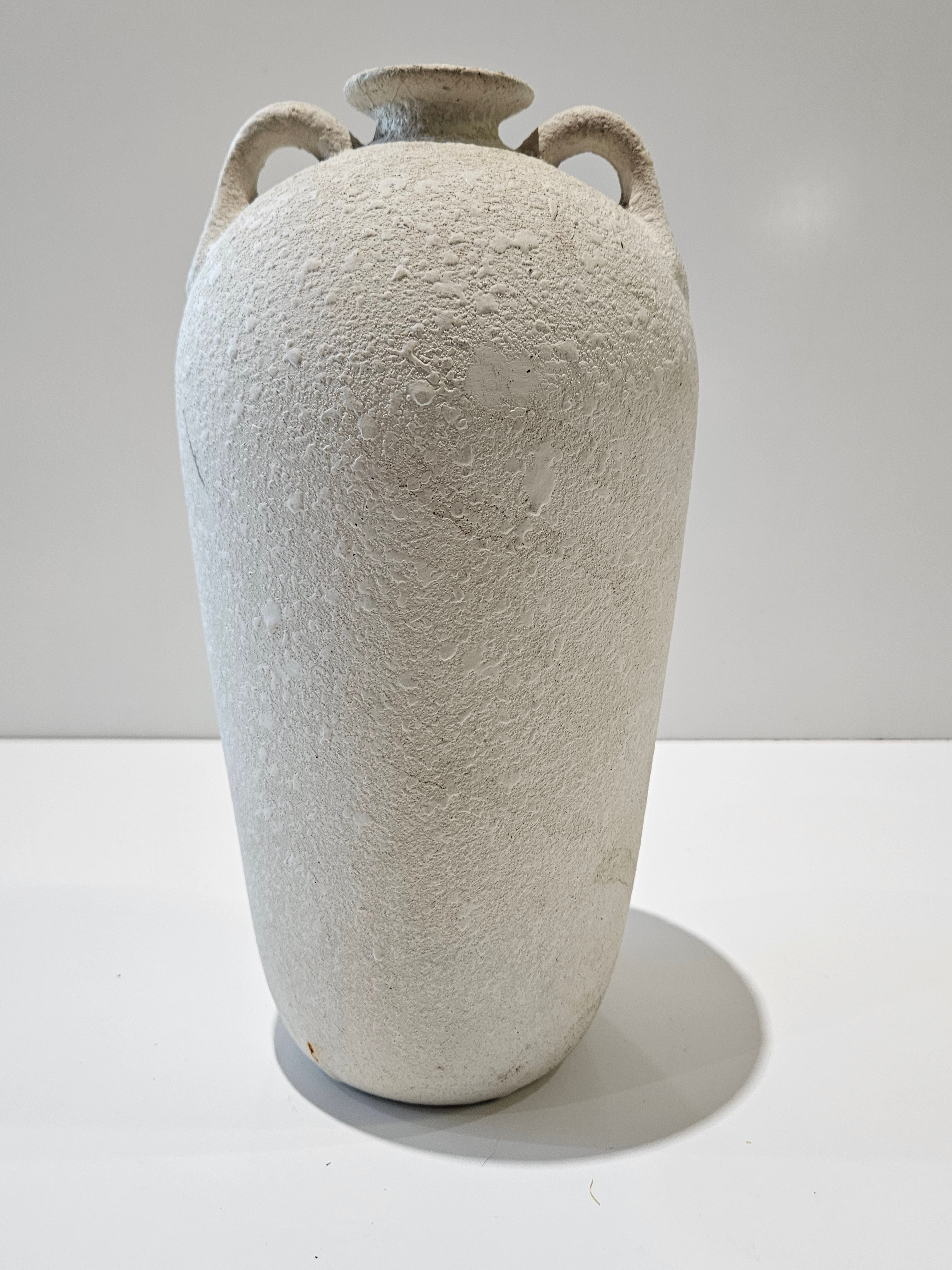 Modern Textured White Ceramic Amphora Floor Vase Double Handle Decorative Decor