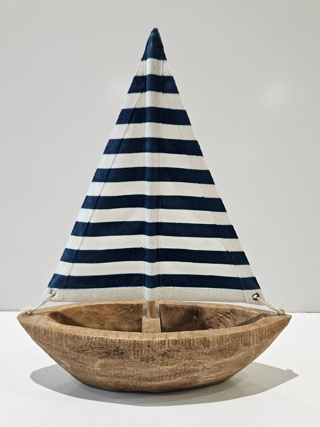 Hand Carved Wooden Sailboat Decorative Bowl Nautical Coastal Centerpiece Decor