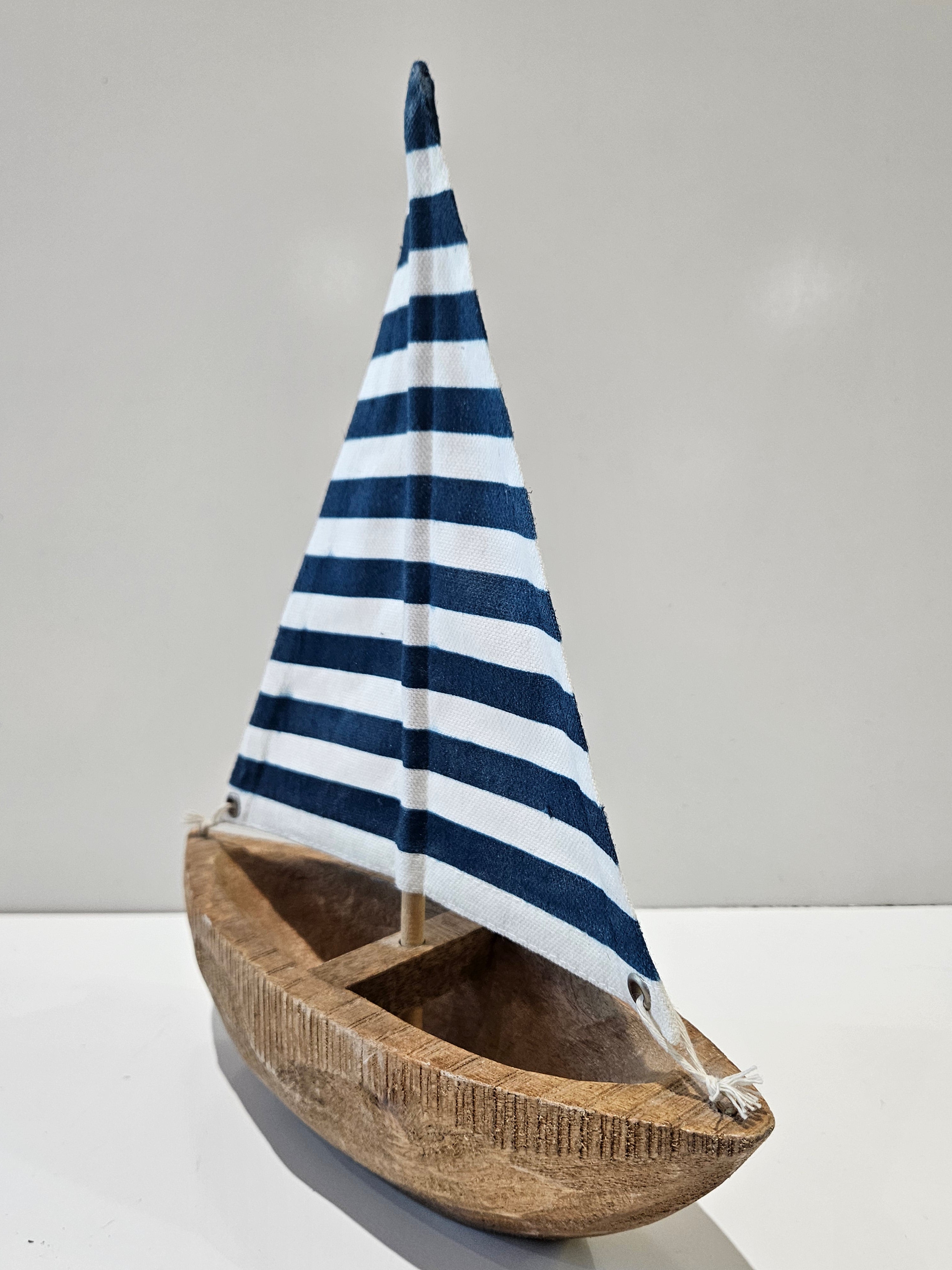 Hand Carved Wooden Sailboat Decorative Bowl Nautical Coastal Centerpiece Decor