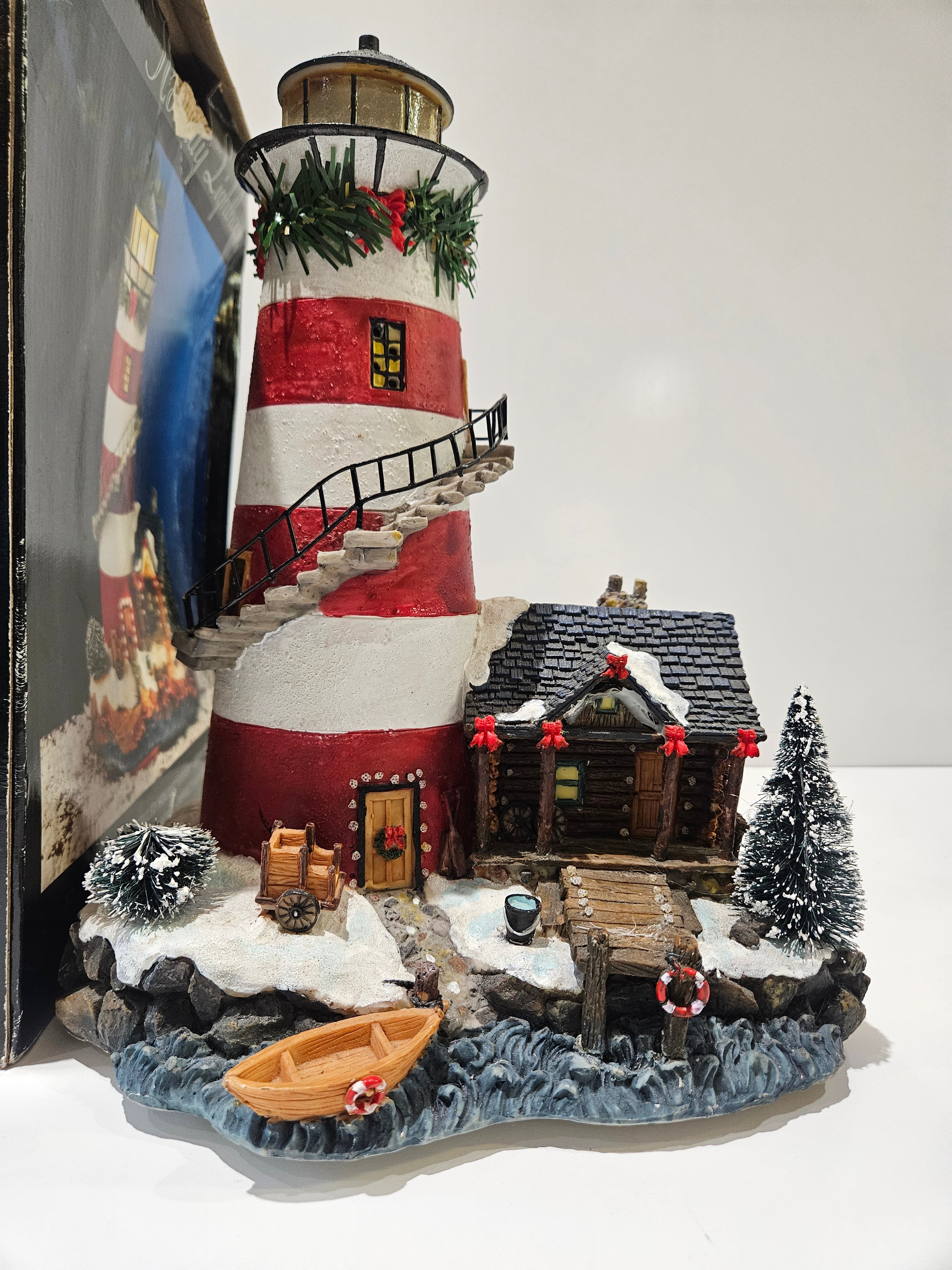 Fiber Optic Holiday Lighthouse Christmas Village Decor 12.5 Inch Lighted Display