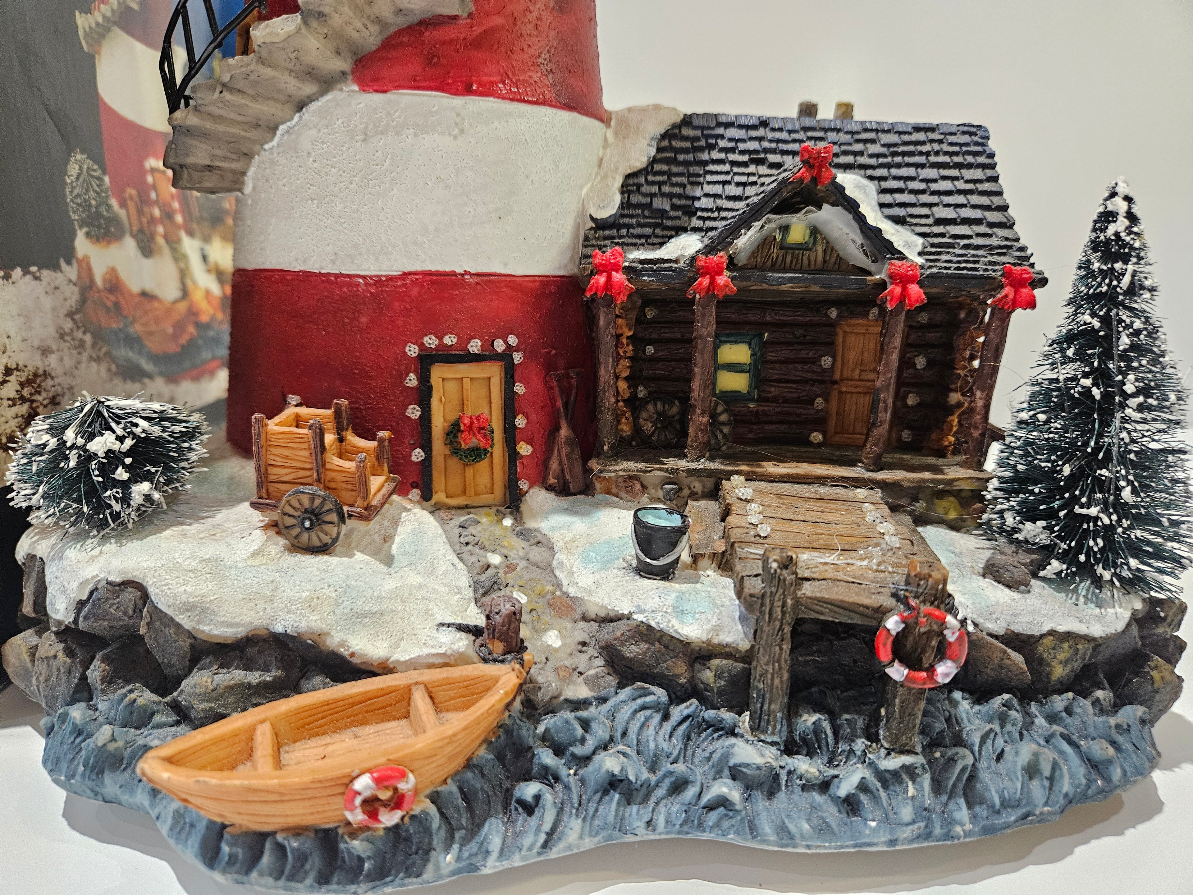 Fiber Optic Holiday Lighthouse Christmas Village Decor 12.5 Inch Lighted Display
