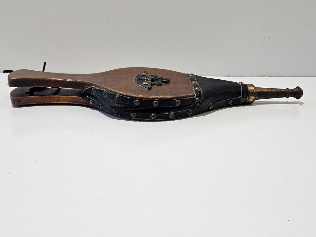 Rustic Wooden Fireplace Bellows Decorative Hearth Fire Starter Leather Brass Accent