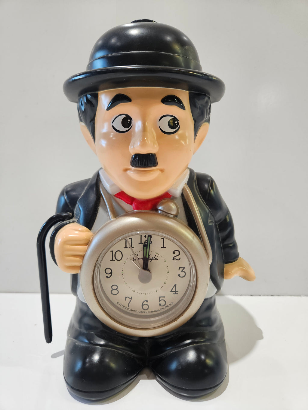 Vintage Charlie Chaplin Talking Alarm Clock Rhythm Quartz Bubbles Inc Figure