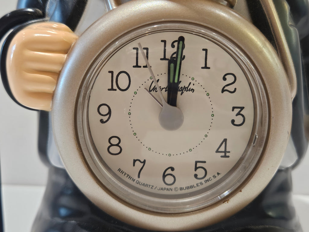 Vintage Charlie Chaplin Talking Alarm Clock Rhythm Quartz Bubbles Inc Figure