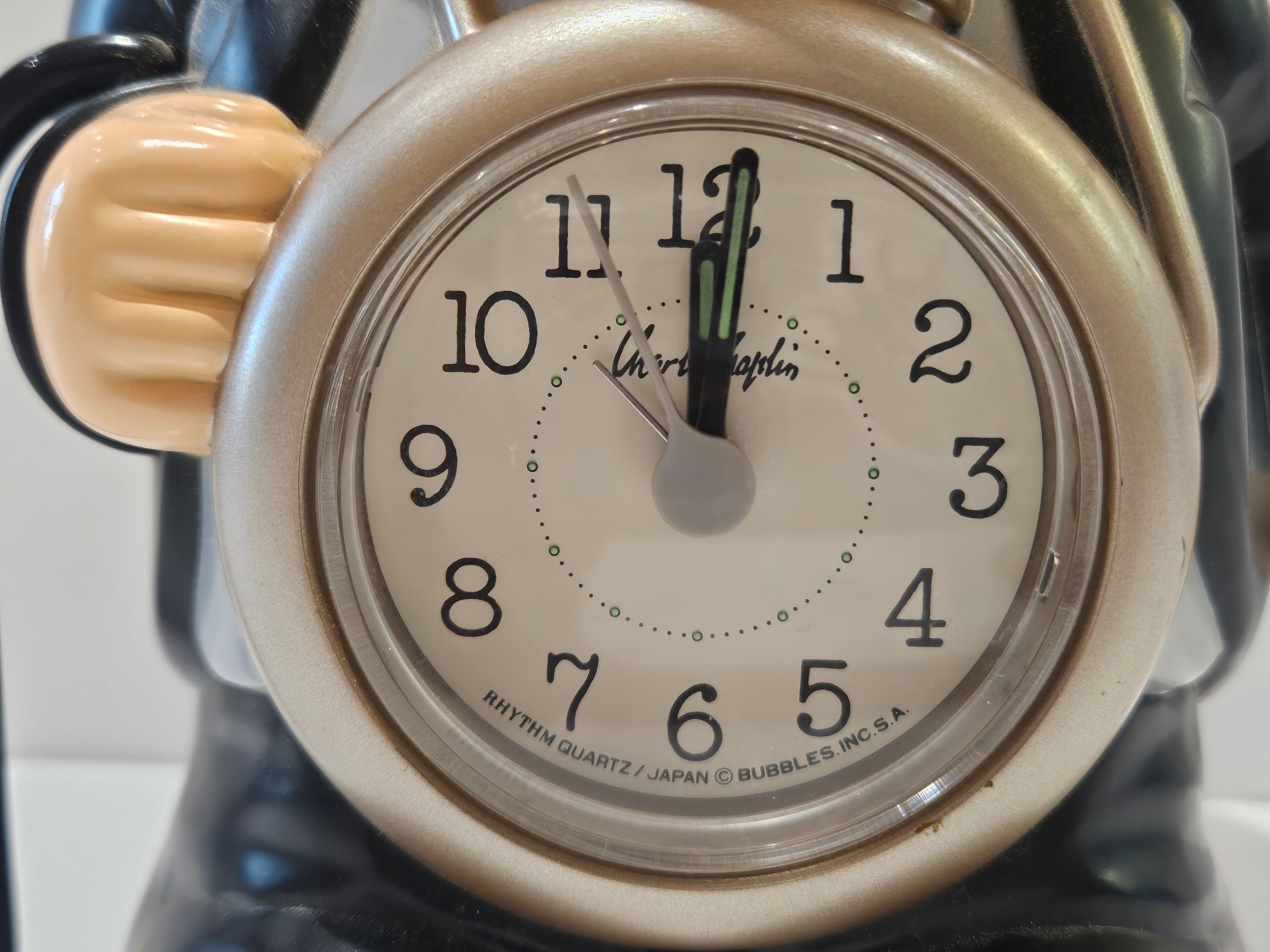 Vintage Charlie Chaplin Talking Alarm Clock Rhythm Quartz Bubbles Inc Figure