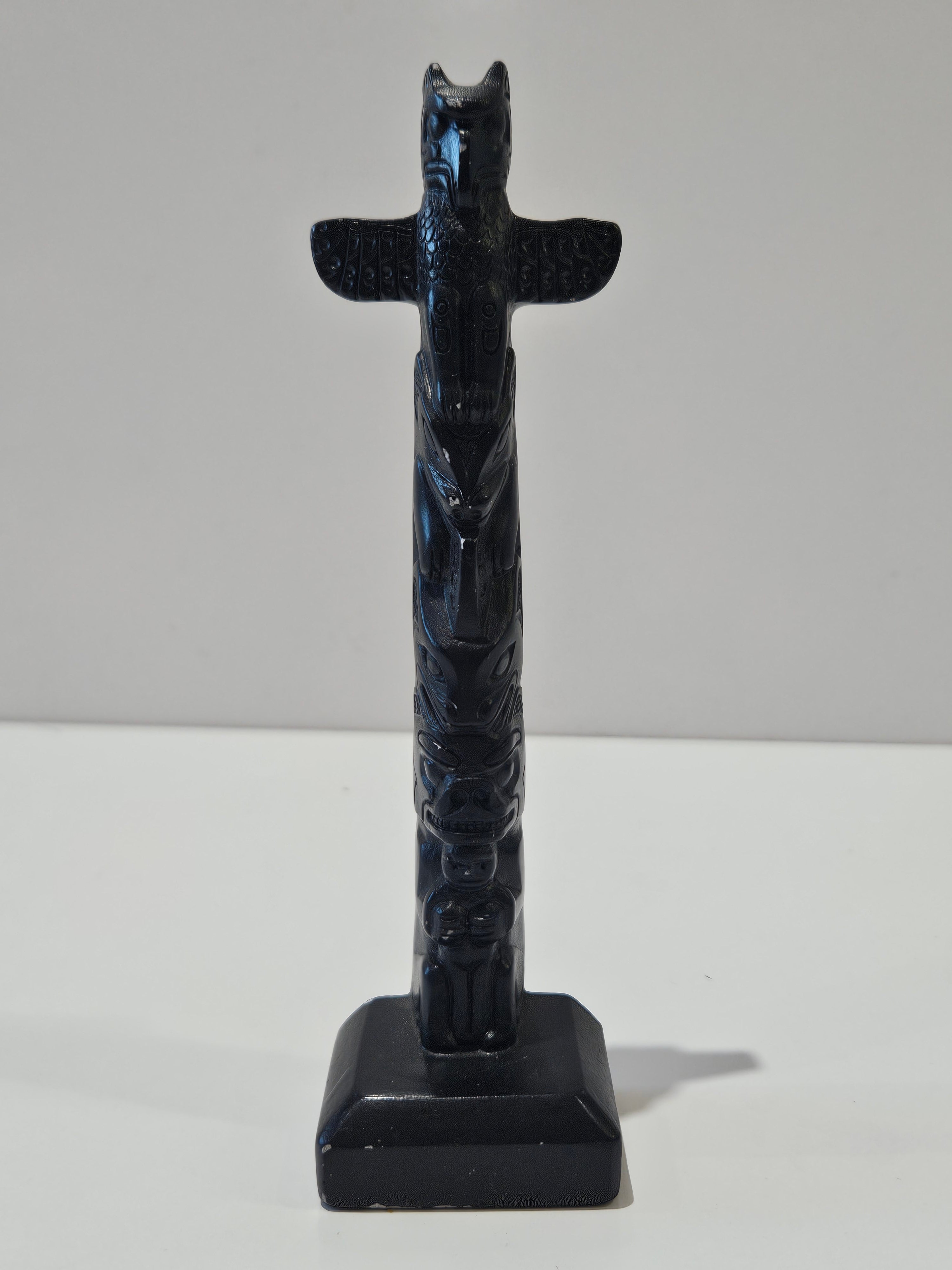 Vintage Northwest Coast Style Black Totem Pole Carving Figurine Sculpture Decor