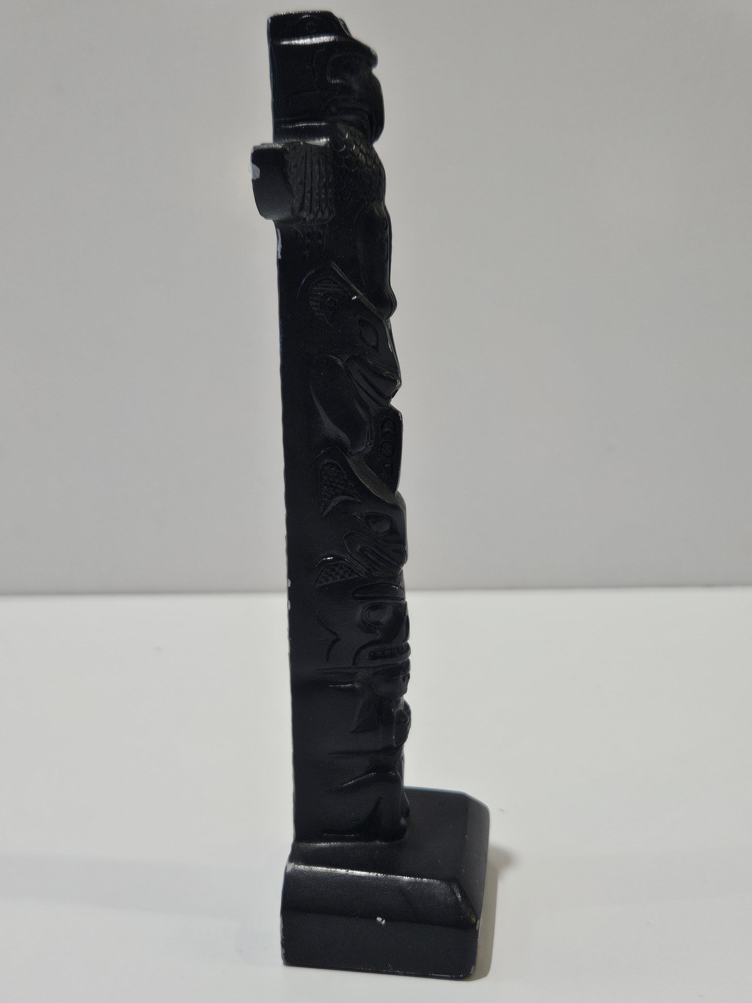 Vintage Northwest Coast Style Black Totem Pole Carving Figurine Sculpture Decor