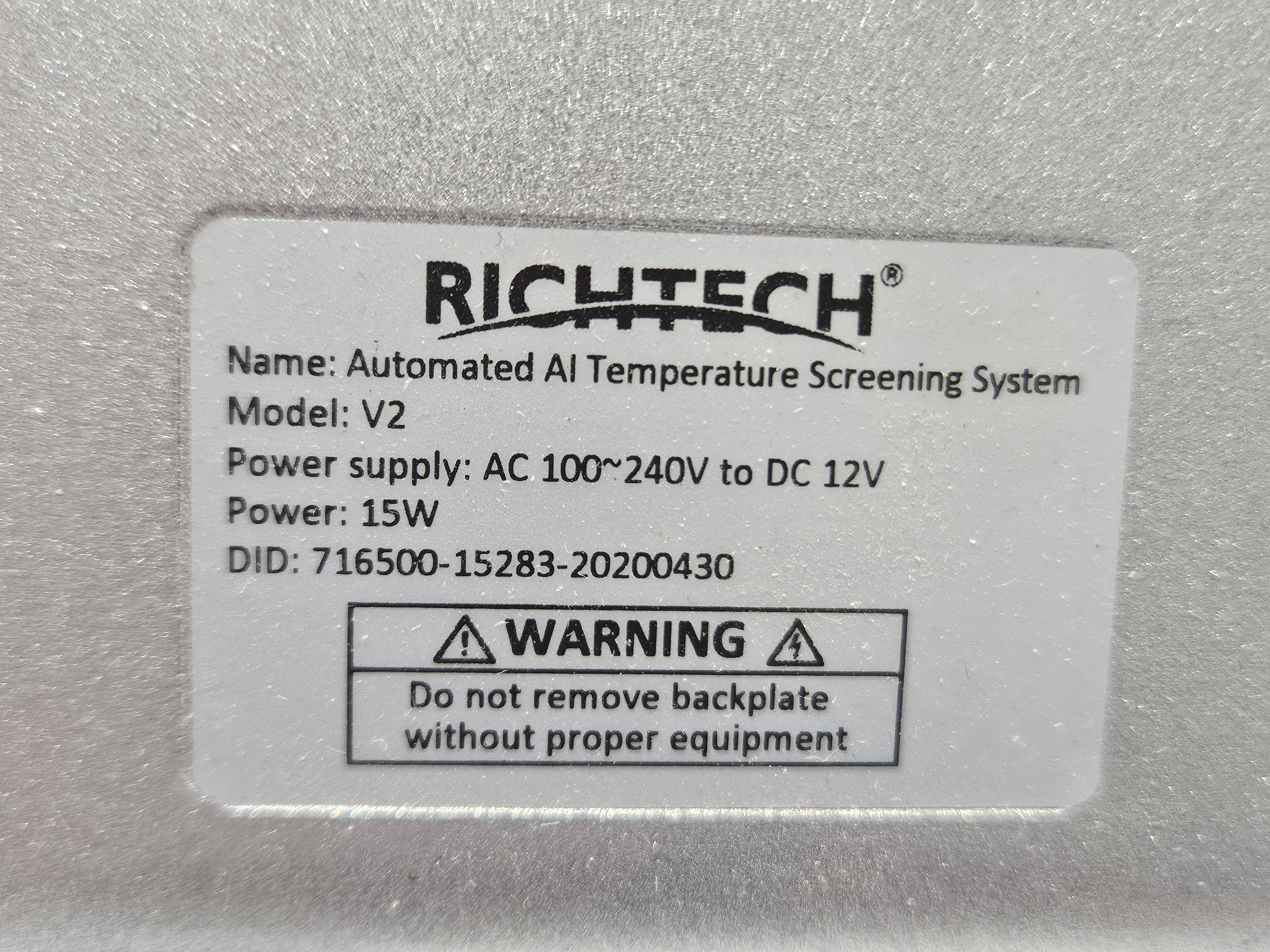 Richtech V2 Automated AI Temperature Screening System Facial Recognition Kiosk