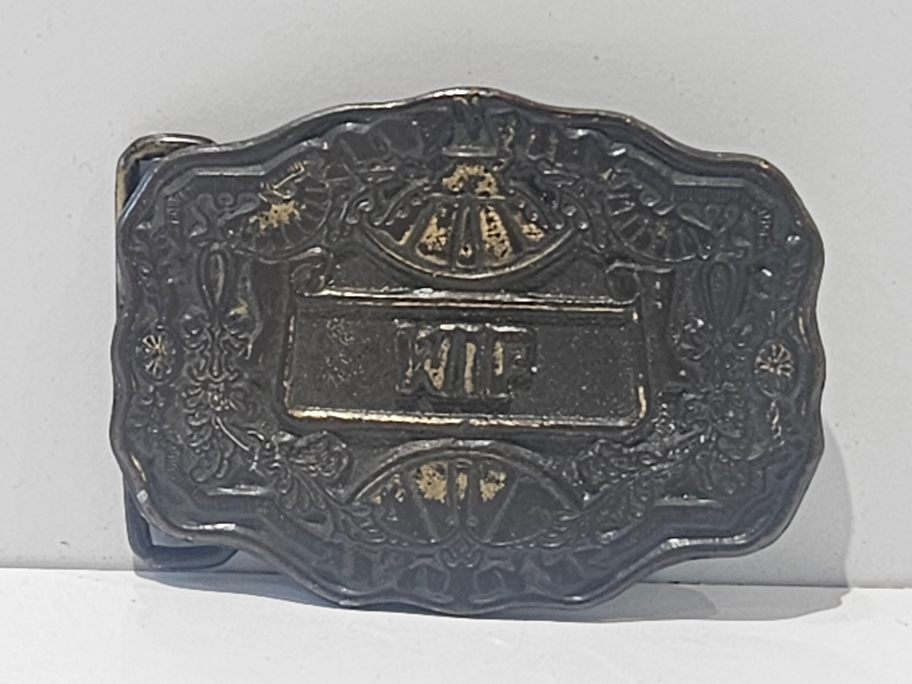 Vintage NIP Initial Letter Belt Buckle Ornate Silver Tone Western Monogram Buckle